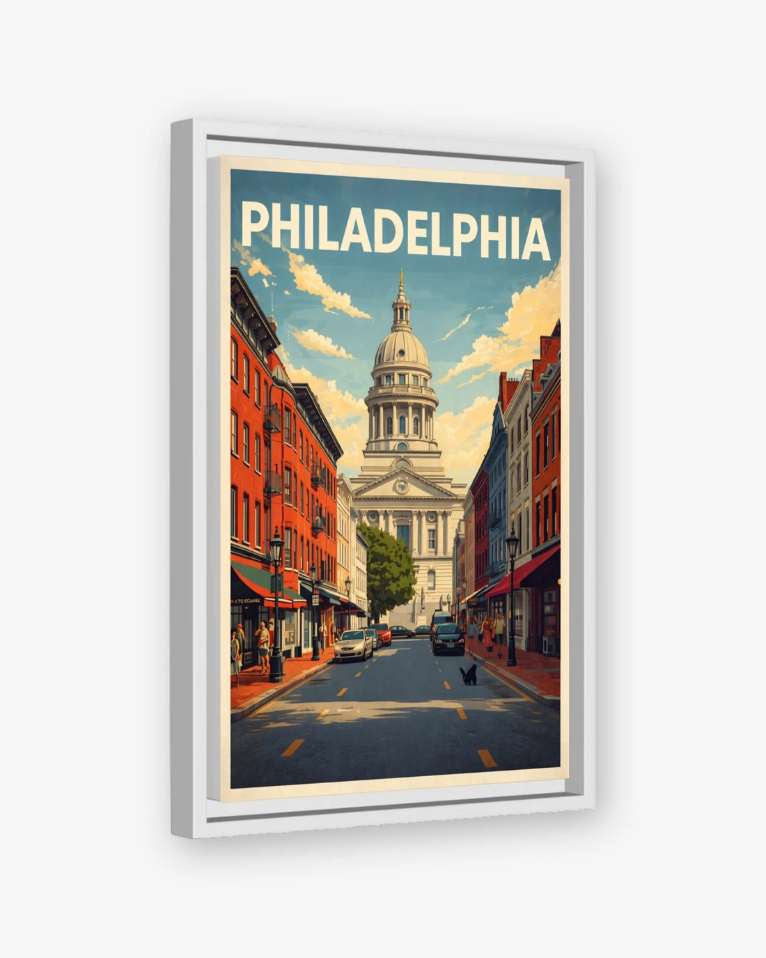 Philadelphia travel poster white framed canvas
