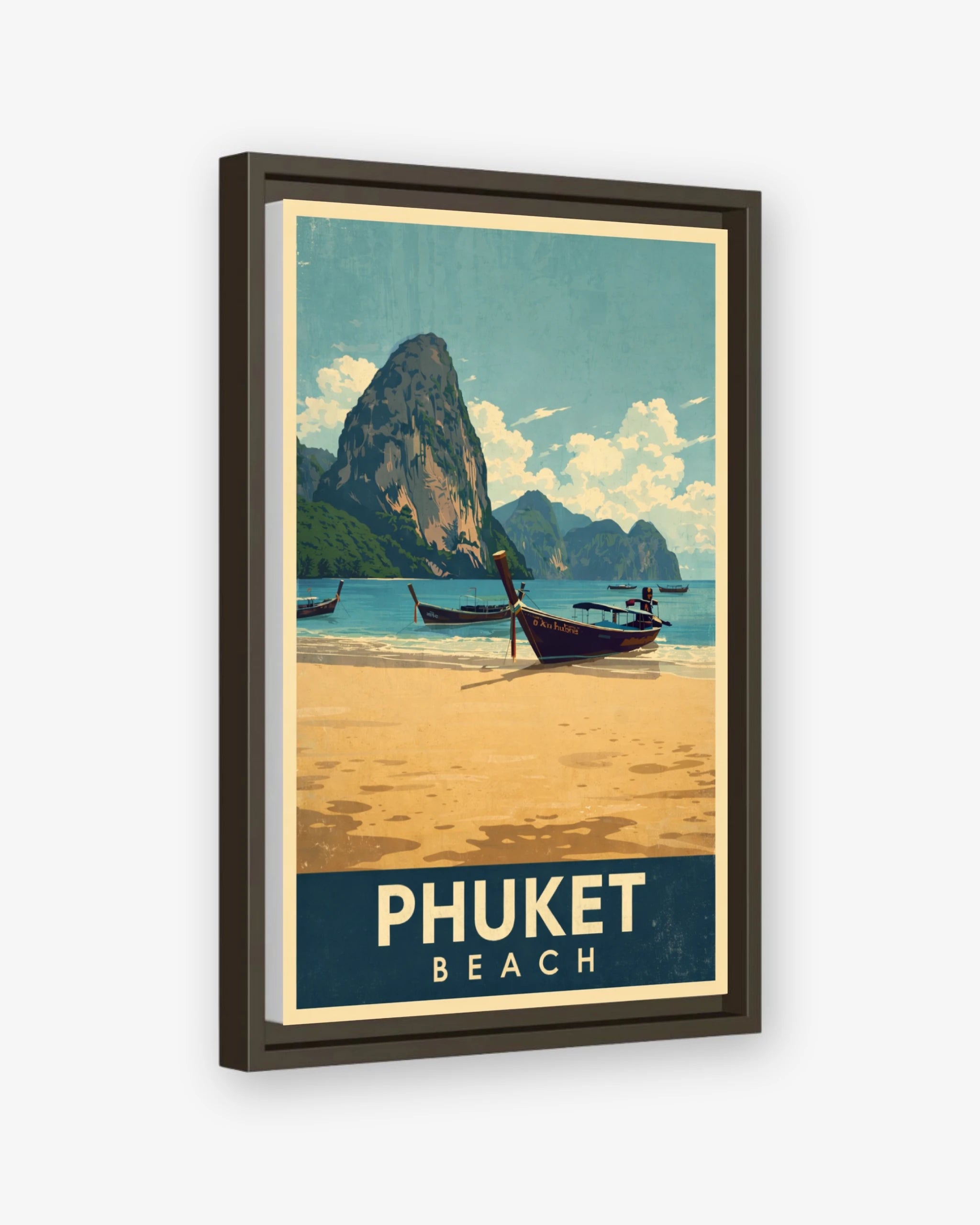 Phuket Beach travel poster espresso framed canvas