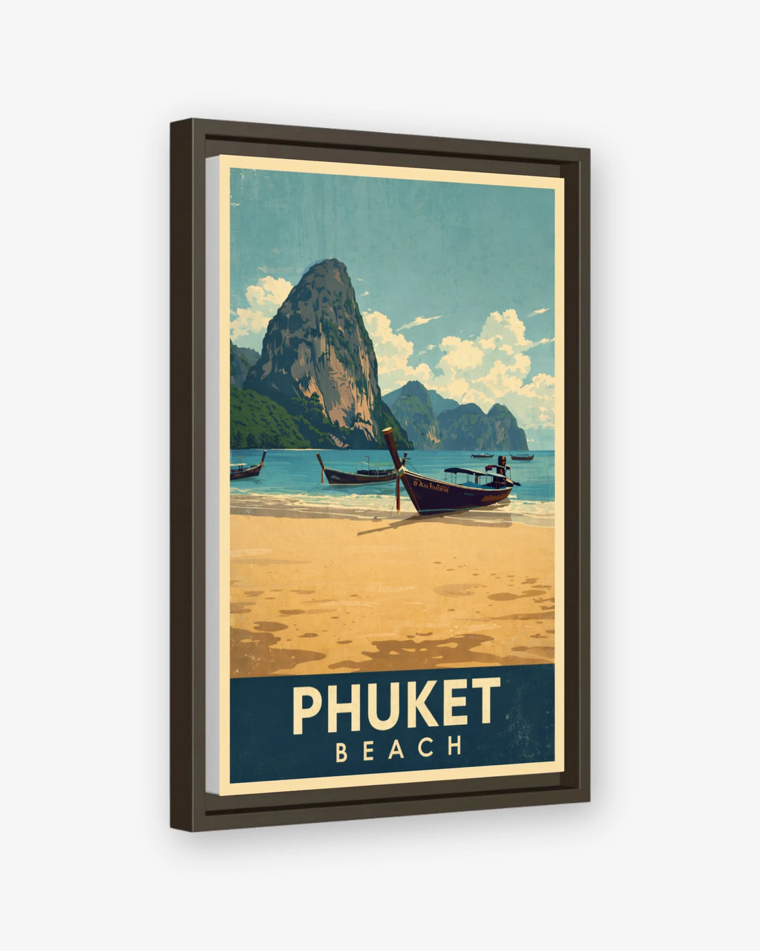 Phuket Beach travel poster espresso framed canvas