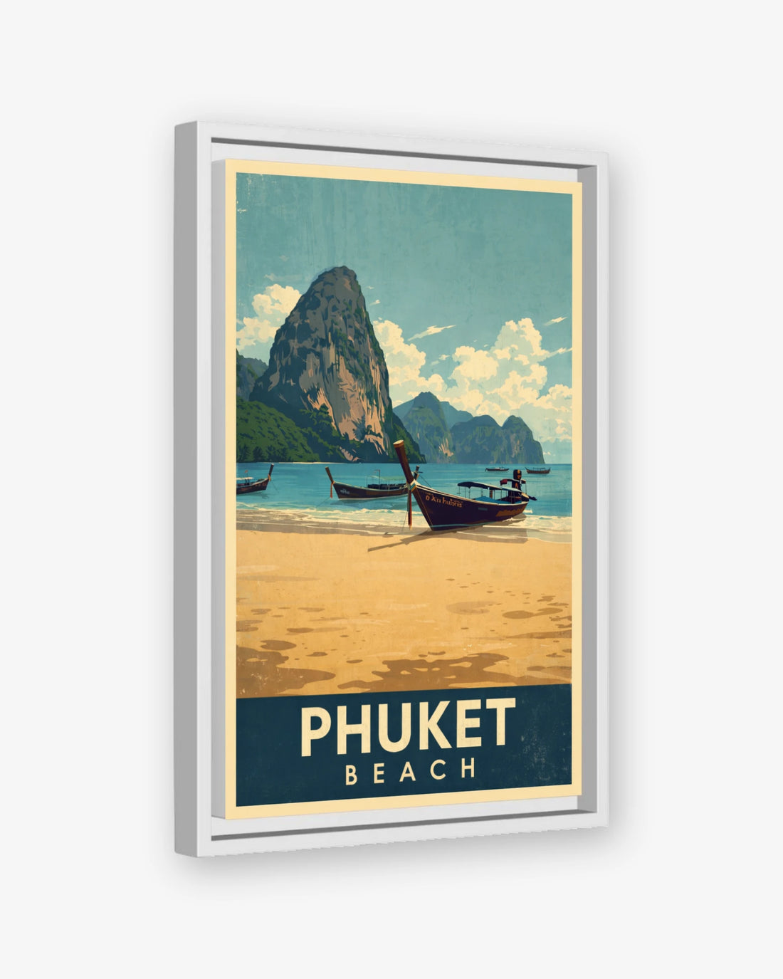 Phuket Beach travel poster white framed canvas