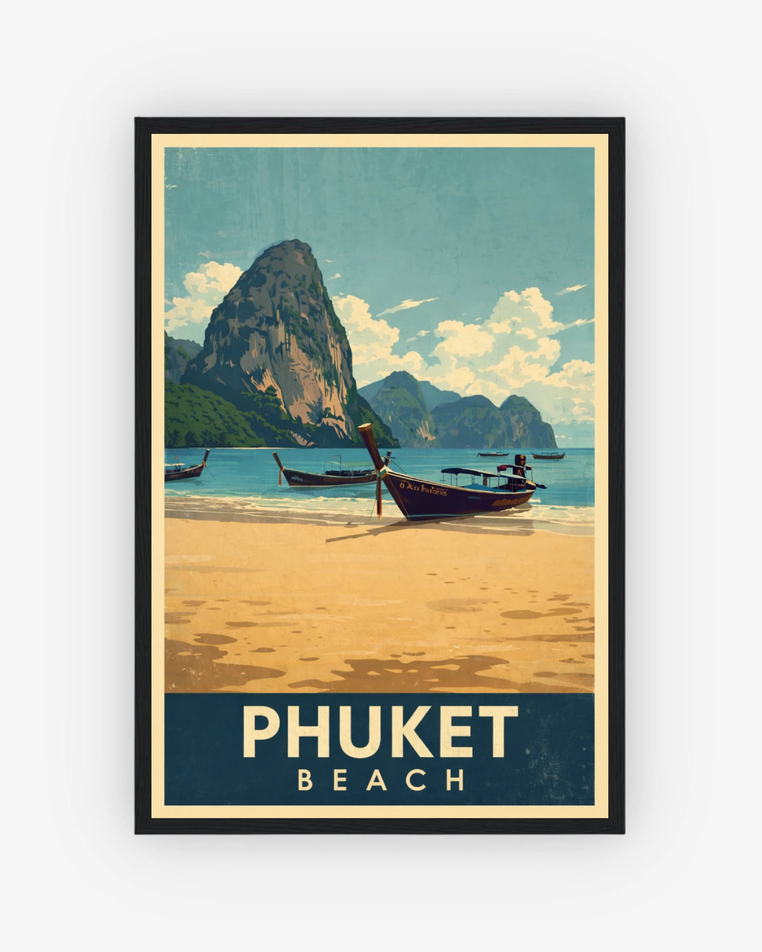 Phuket Beach travel poster with black frame