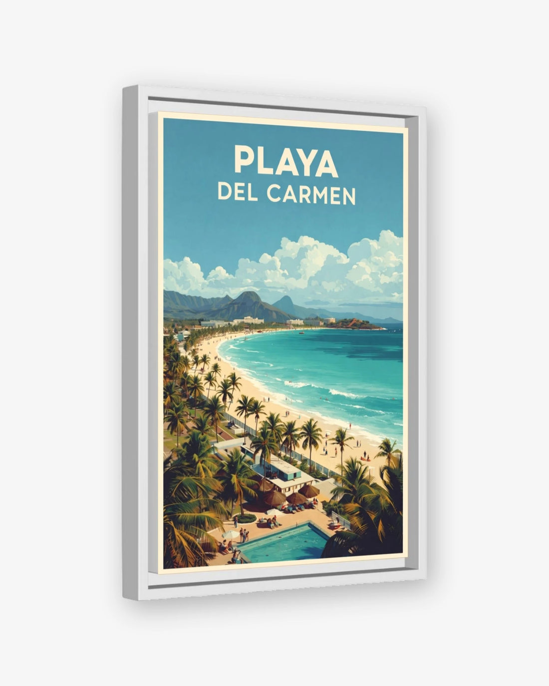 Playa Del Carmen travel poster white framed canvas