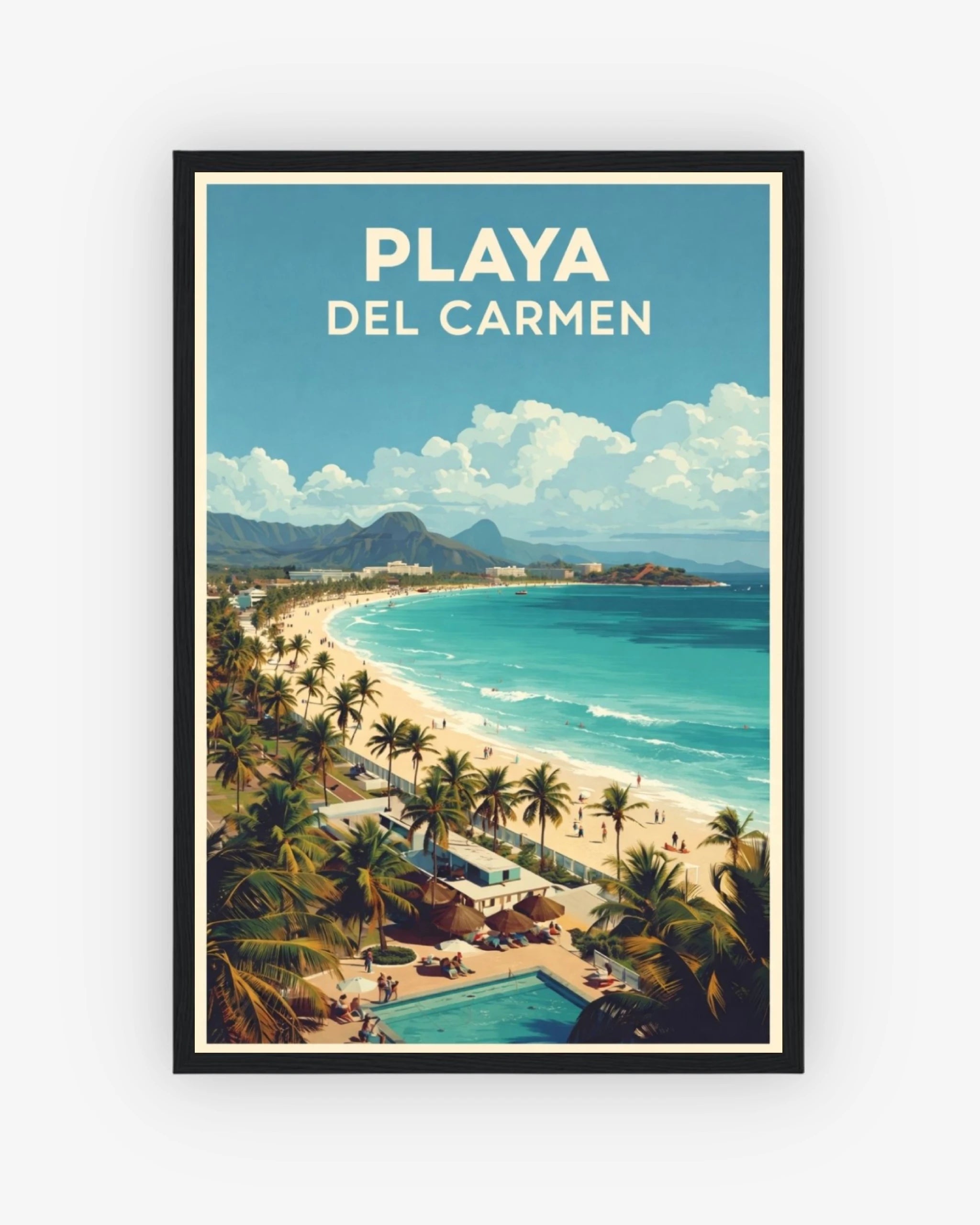 Playa Del Carmen travel poster with black frame