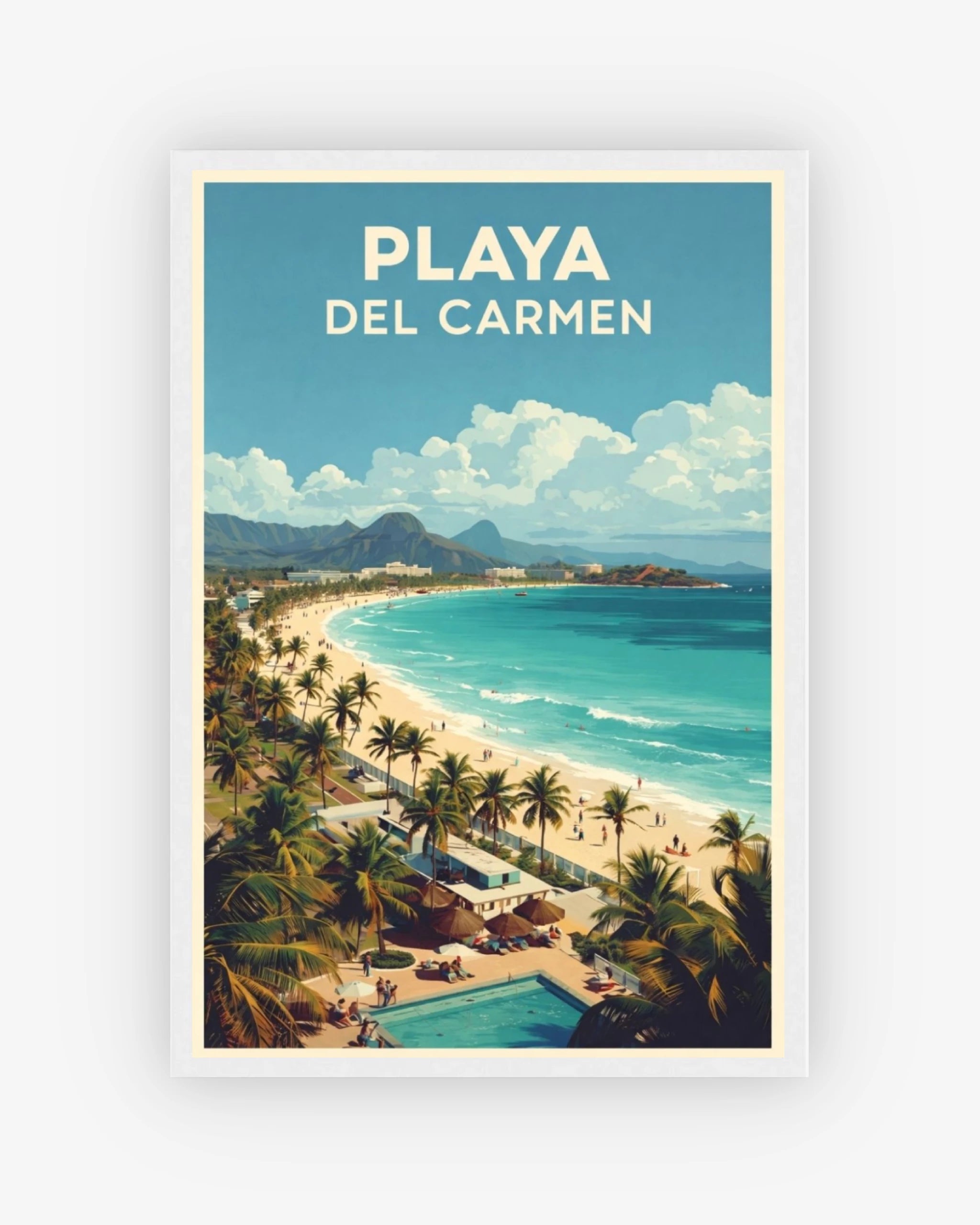 Playa Del Carmen travel poster with white frame
