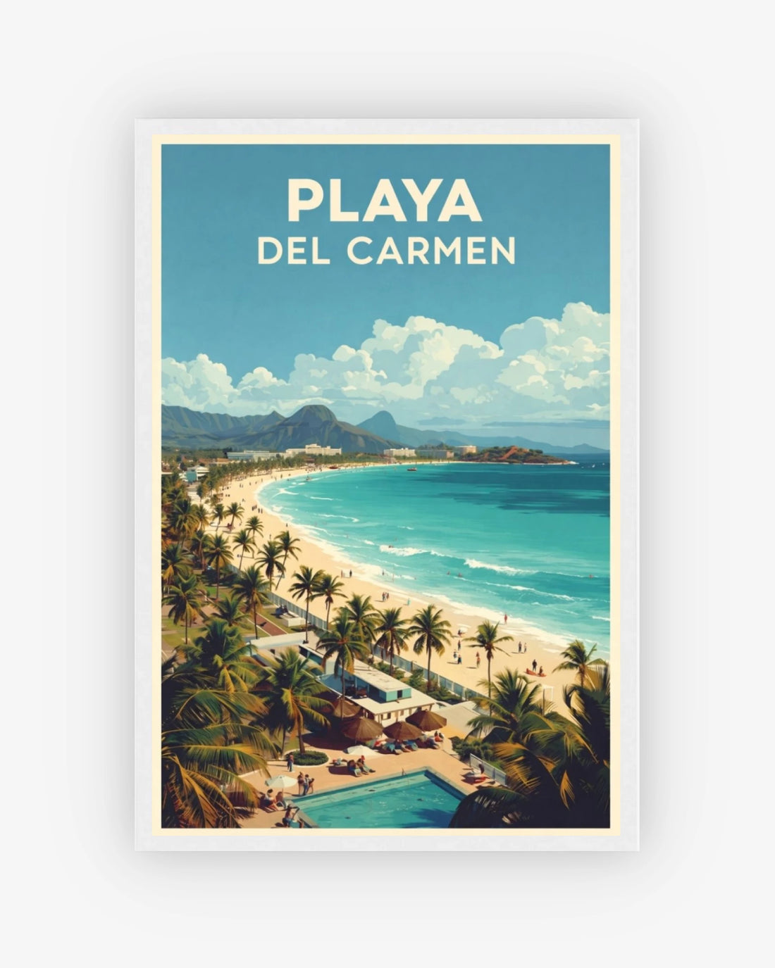 Playa Del Carmen travel poster with white frame