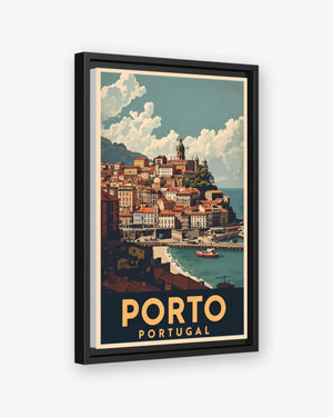 Porto Ribeira District, Portugal Canvas Black Frame Nomad Haus
