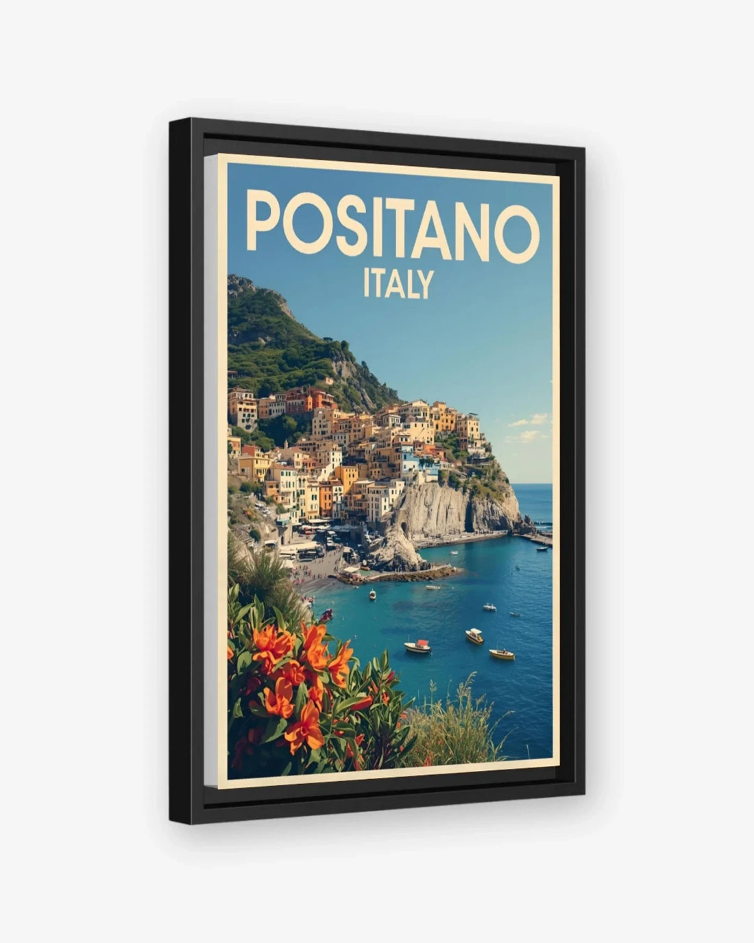 Positano Cliffside, Italy Canvas Black Frame Nomad Haus