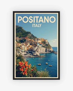 Positano Cliffside, Italy Poster Black Frame Nomad Haus