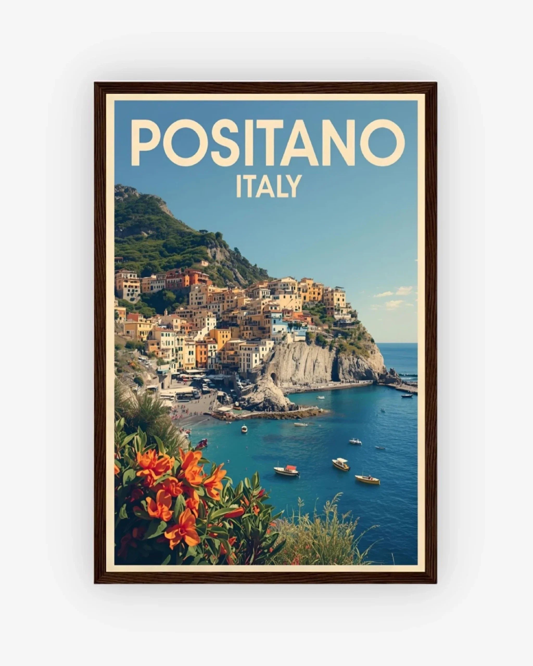 Positano Cliffside, Italy Poster Dark Wood Frame Nomad Haus
