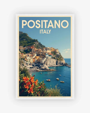 Positano Cliffside, Italy Poster White Frame Nomad Haus