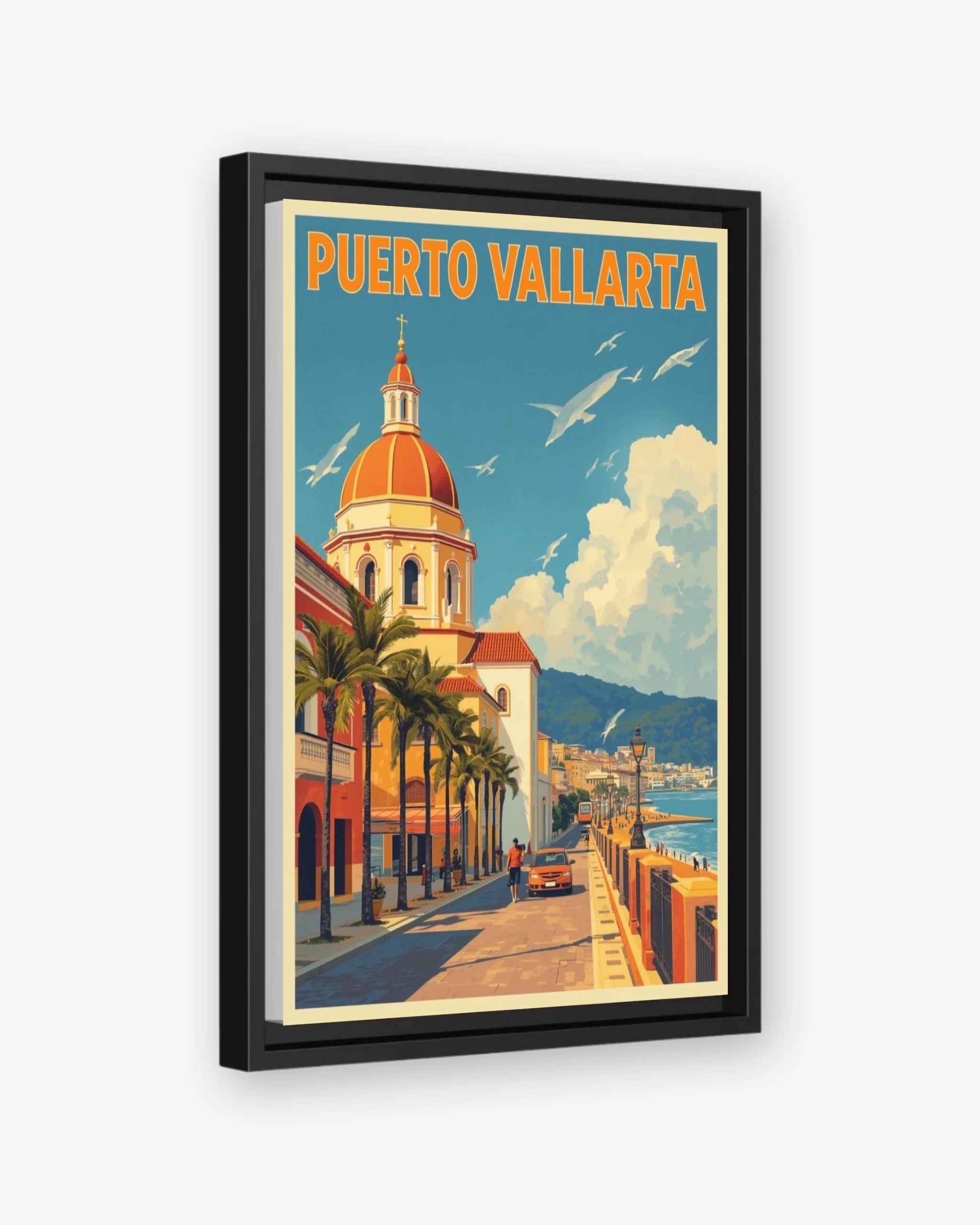 Puerto Vallarta travel poster black framed canvas
