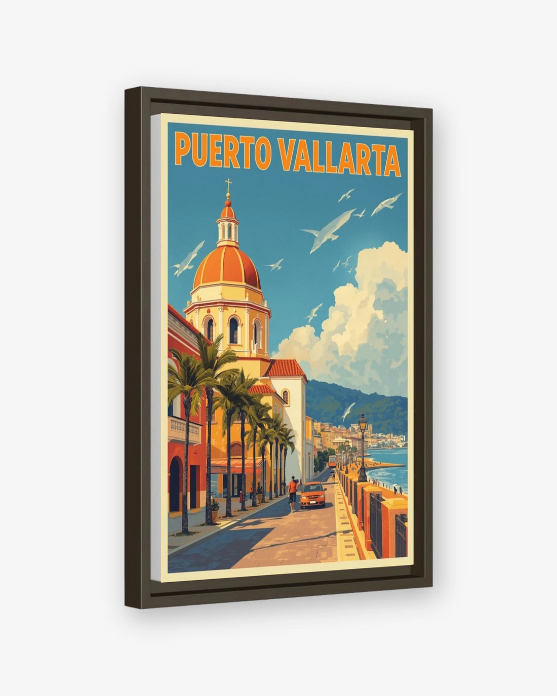 Puerto Vallarta travel poster espresso framed canvas
