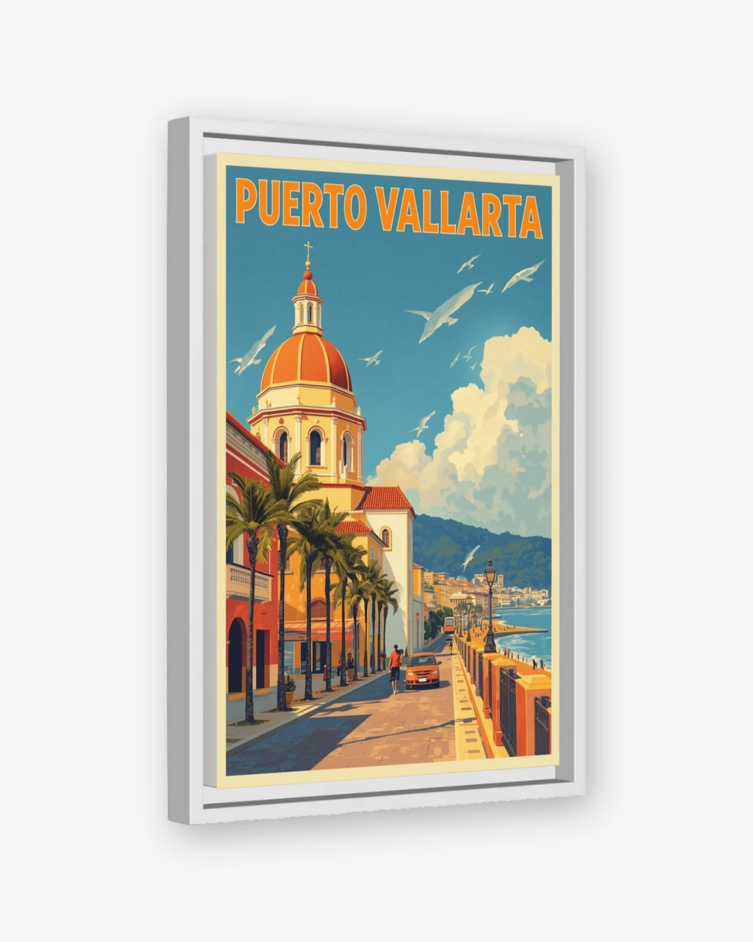Puerto Vallarta travel poster white framed canvas