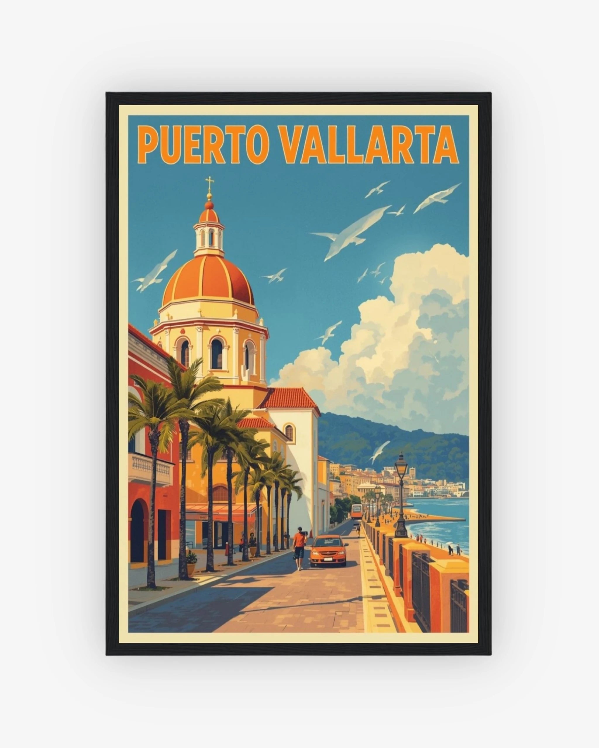 Puerto Vallarta travel poster with black frame