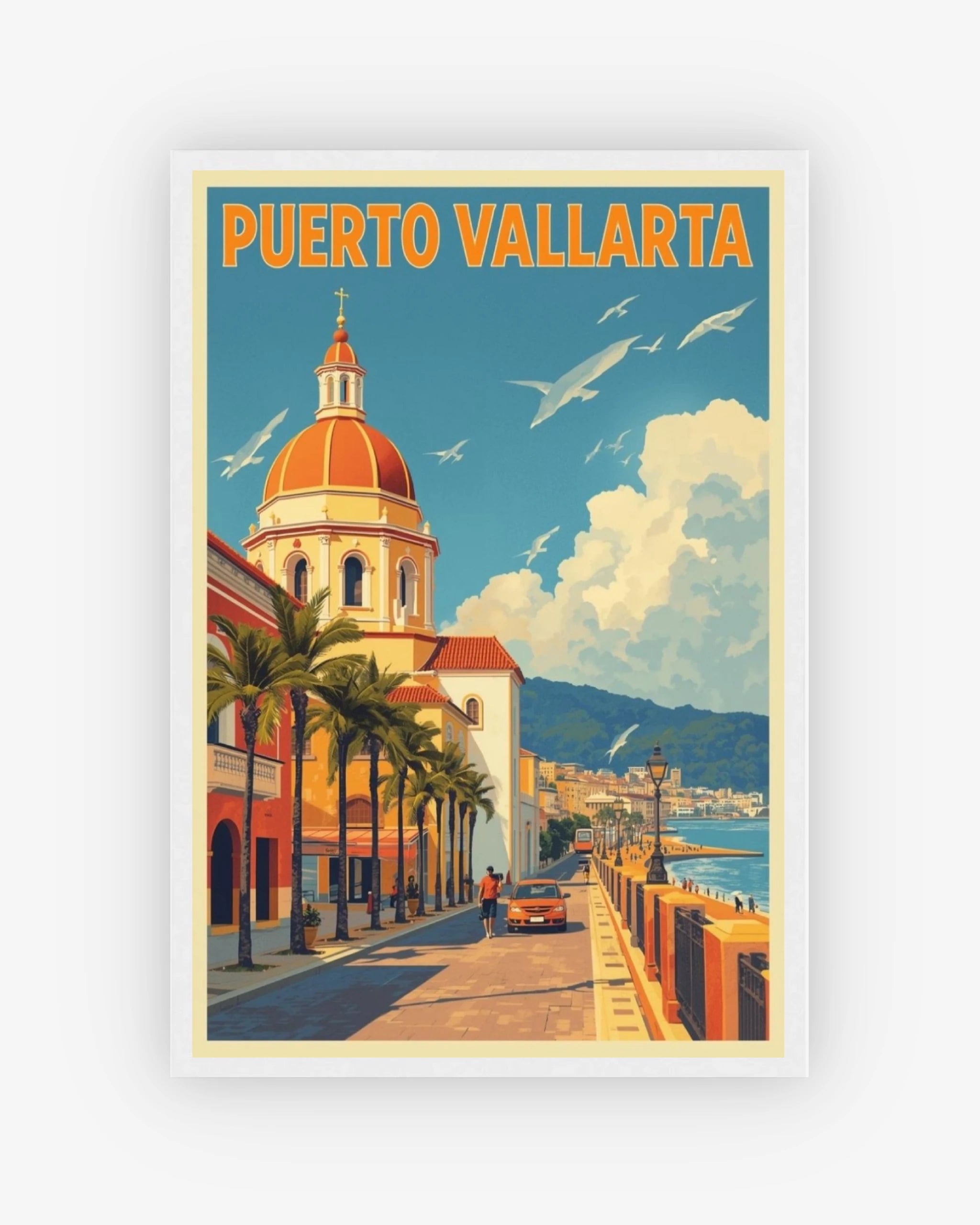 Puerto Vallarta travel poster with white frame