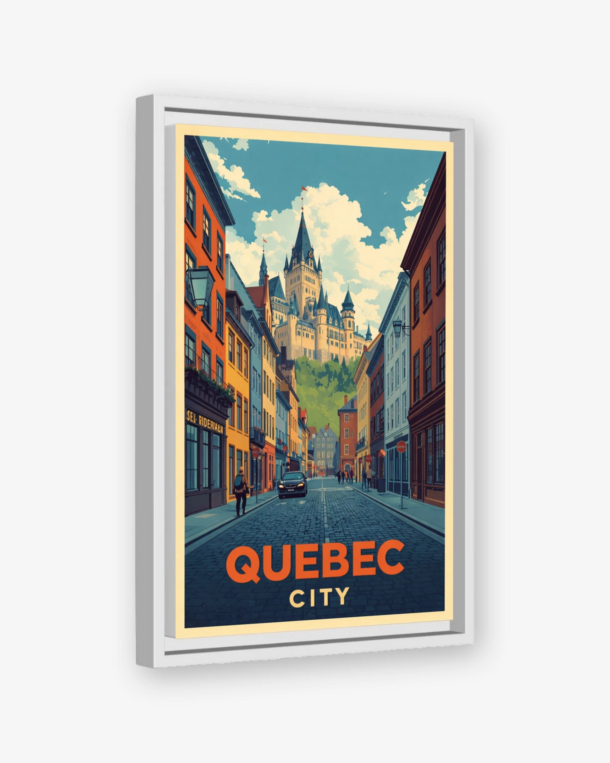 Quebec City travel poster white framed canvas