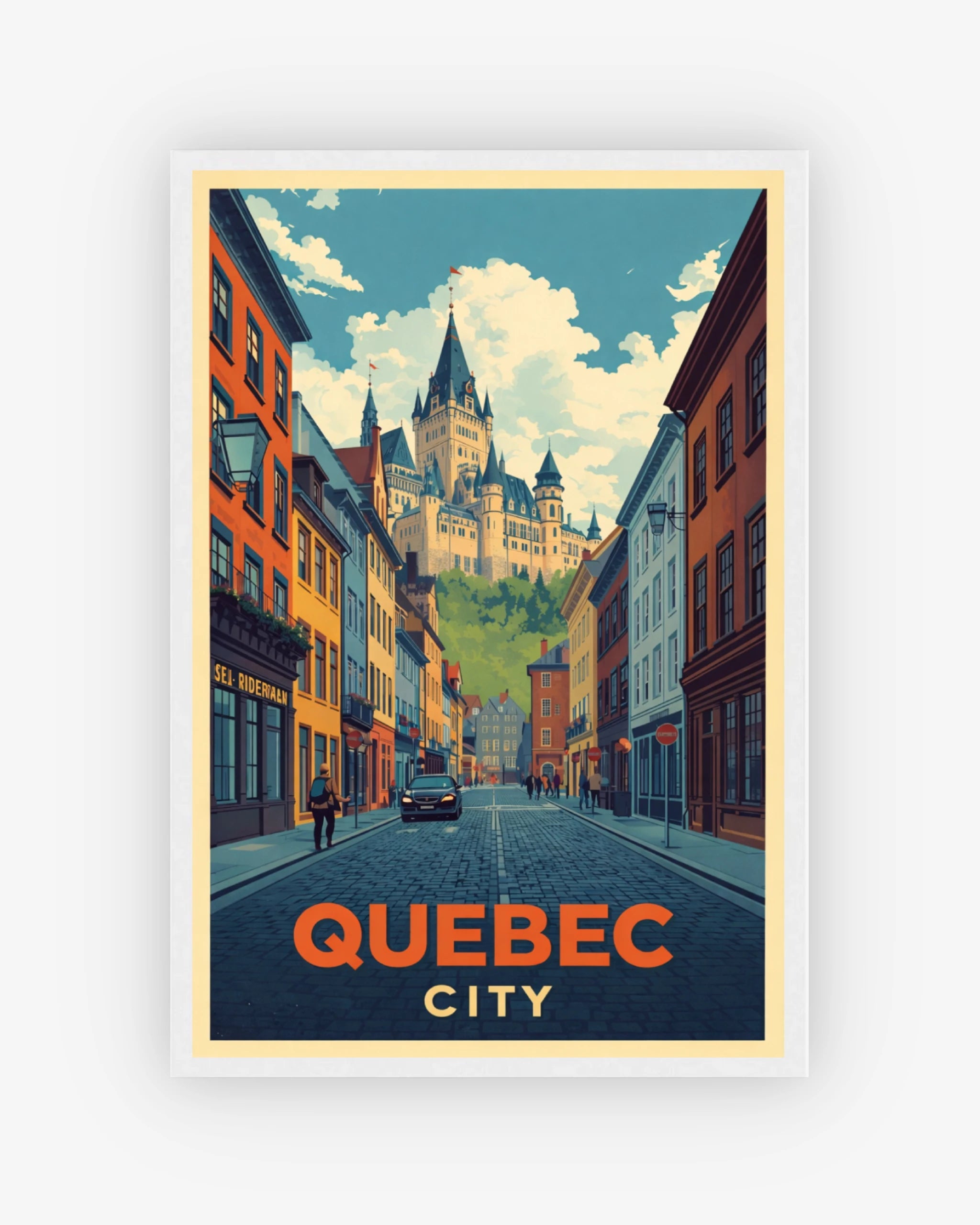 Quebec City travel poster with white frame