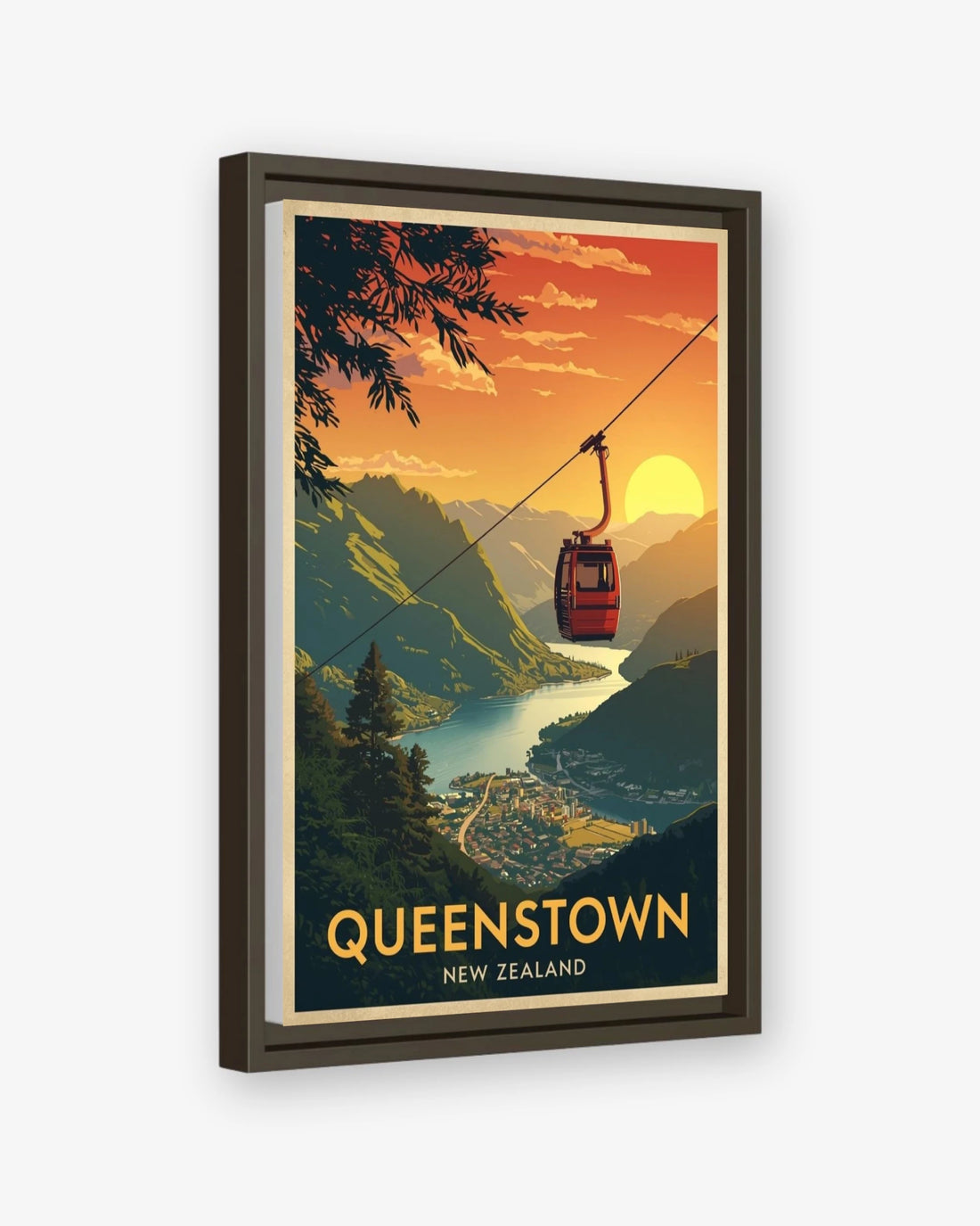 Queenstown New Zealand travel poster espresso framed canvas