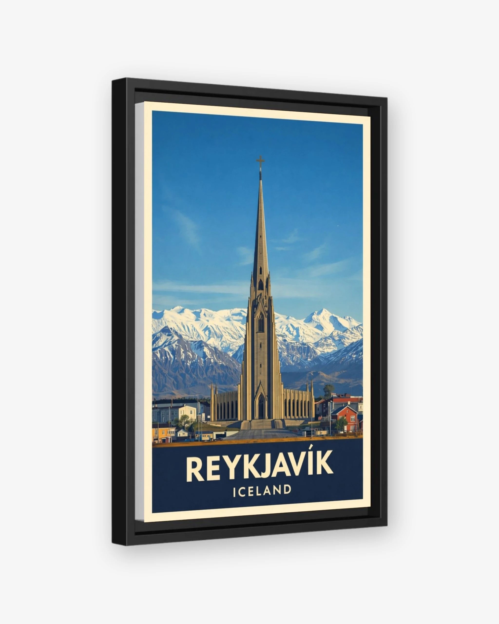 Reykjavik Iceland travel poster black framed canvas