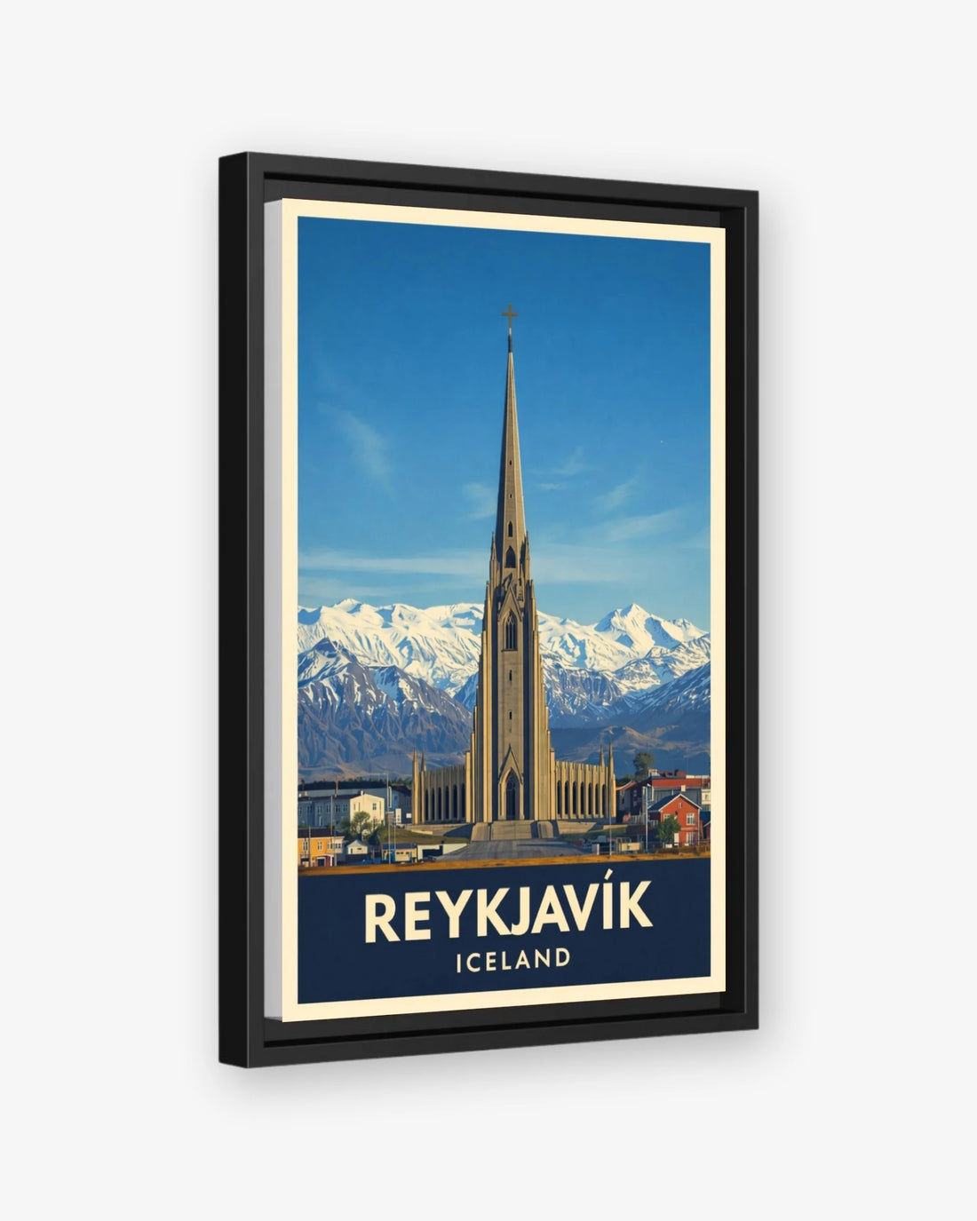 Reykjavik Iceland travel poster black framed canvas