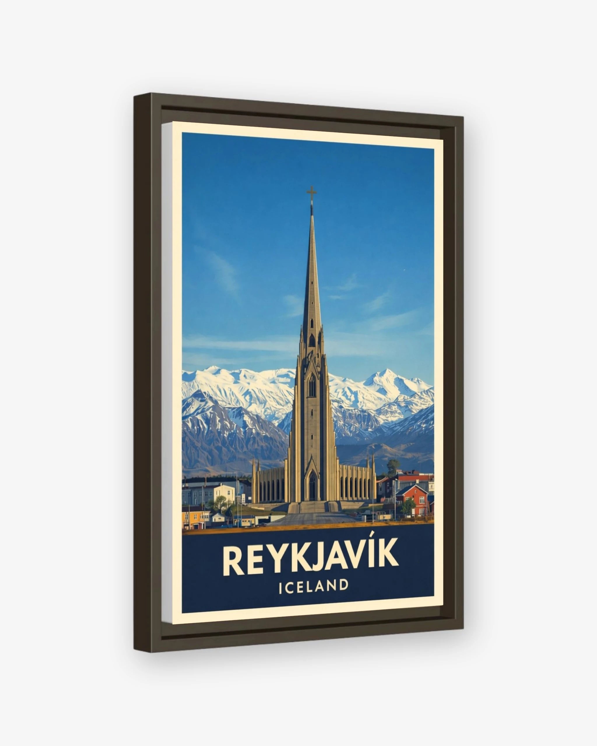 Reykjavik Iceland travel poster espresso framed canvas