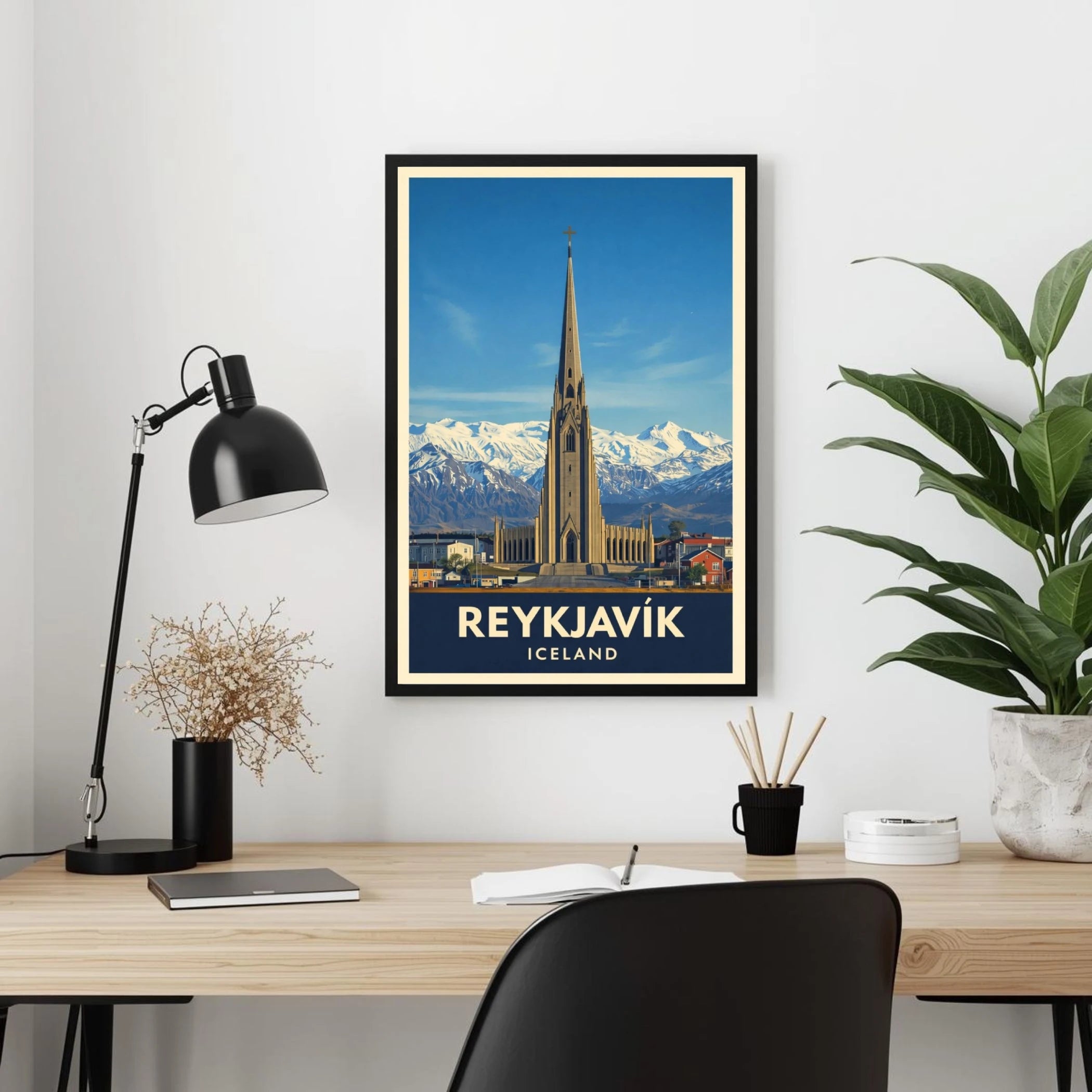 Framed Travel poster of Reykjavik Iceland