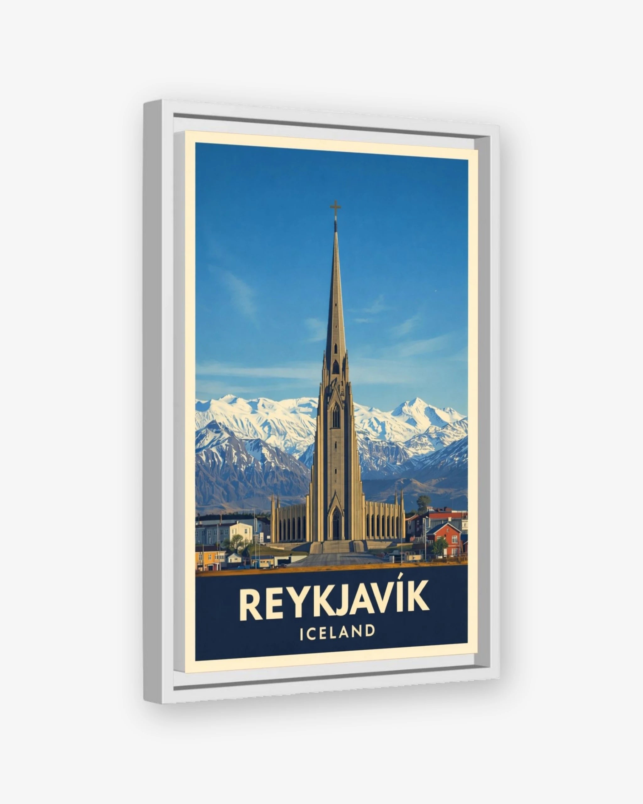 Reykjavik Iceland travel poster white framed canvas