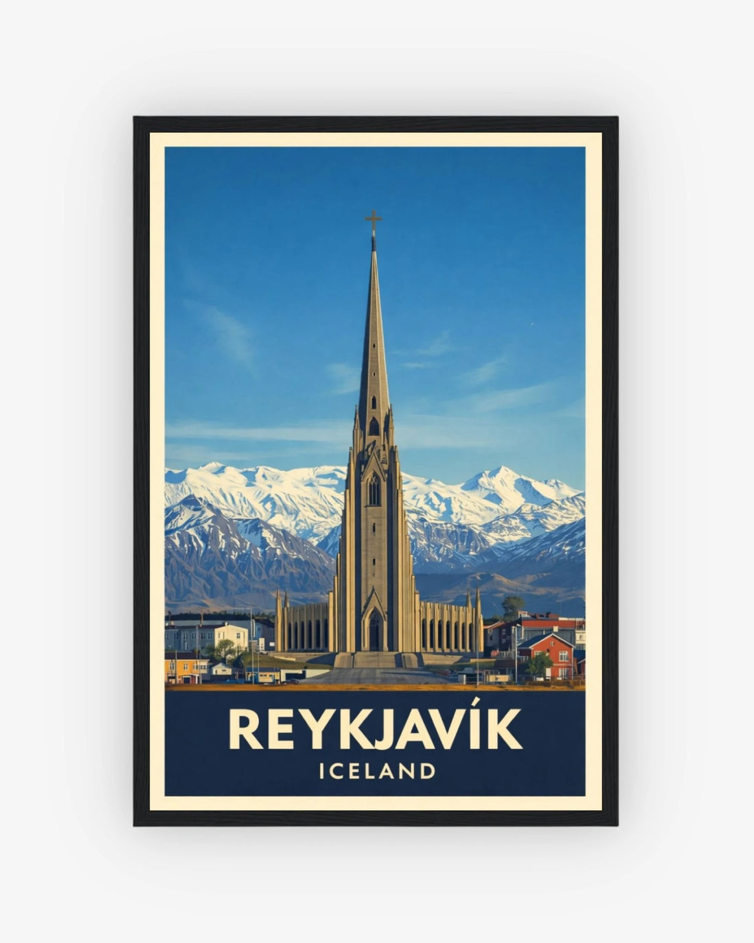 Reykjavik Iceland travel poster with black frame