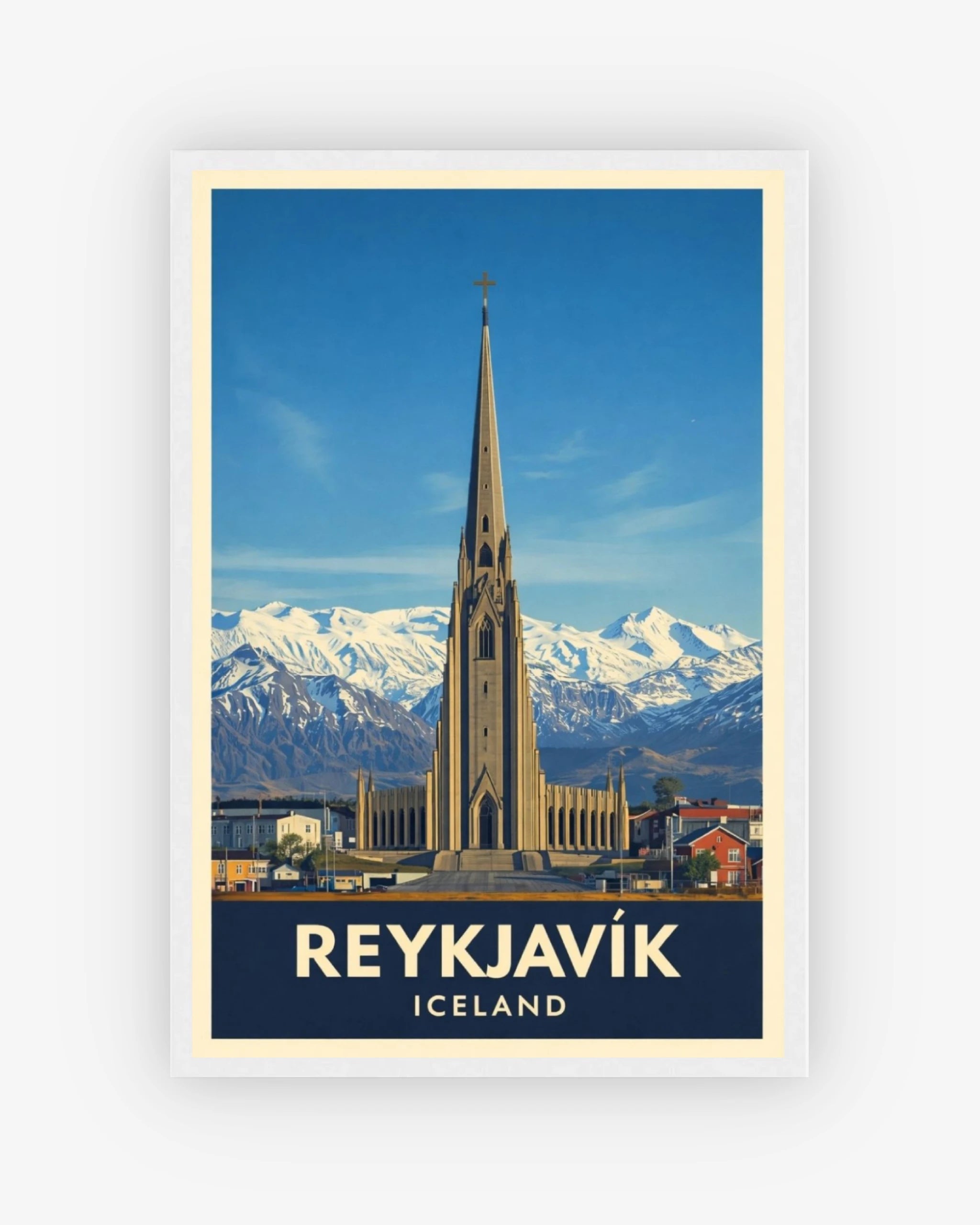 Reykjavik Iceland travel poster with white frame