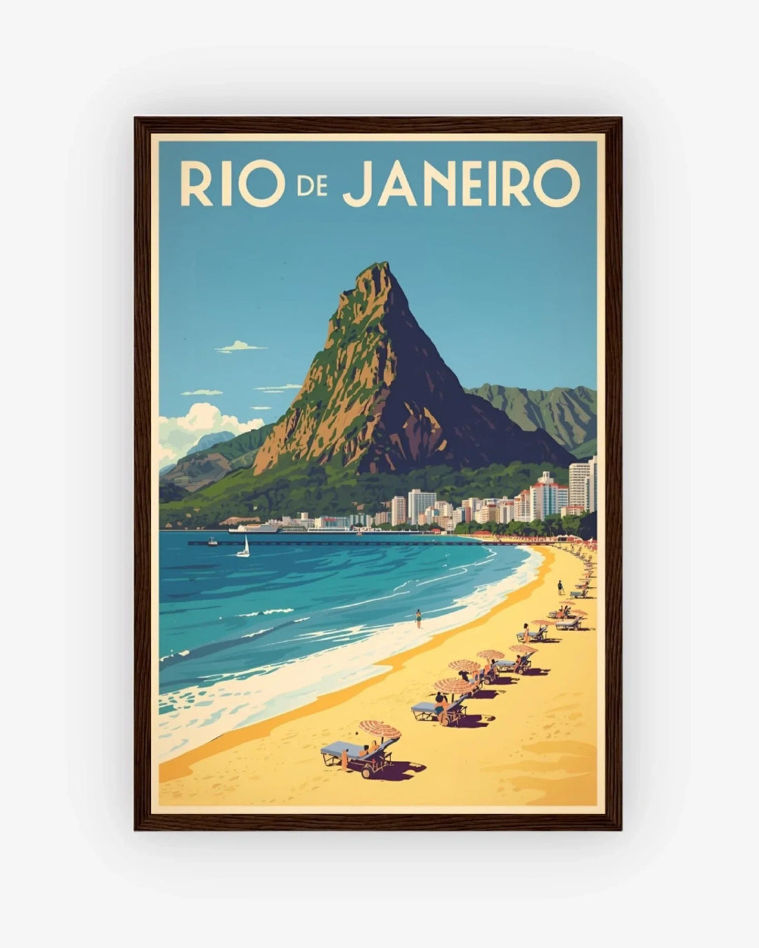 Rio Sugarloaf Beach, Brazil Poster Dark Wood Frame Nomad Haus