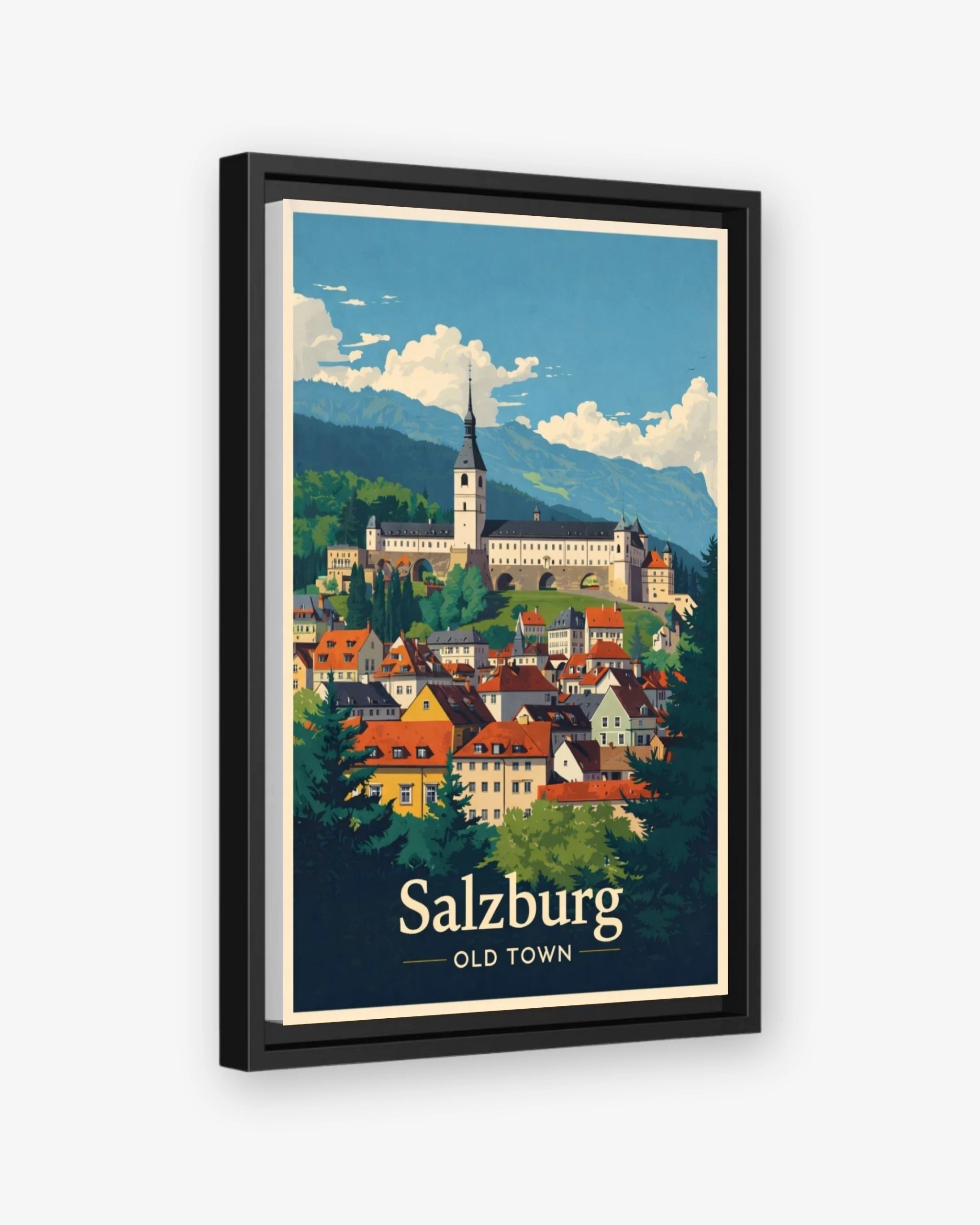 Salzburg Old Town travel poster black framed canvas
