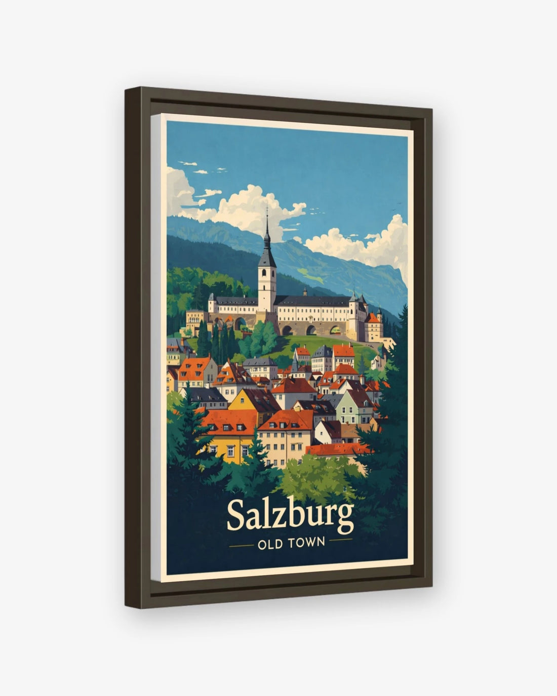 Salzburg Old Town travel poster espresso framed canvas