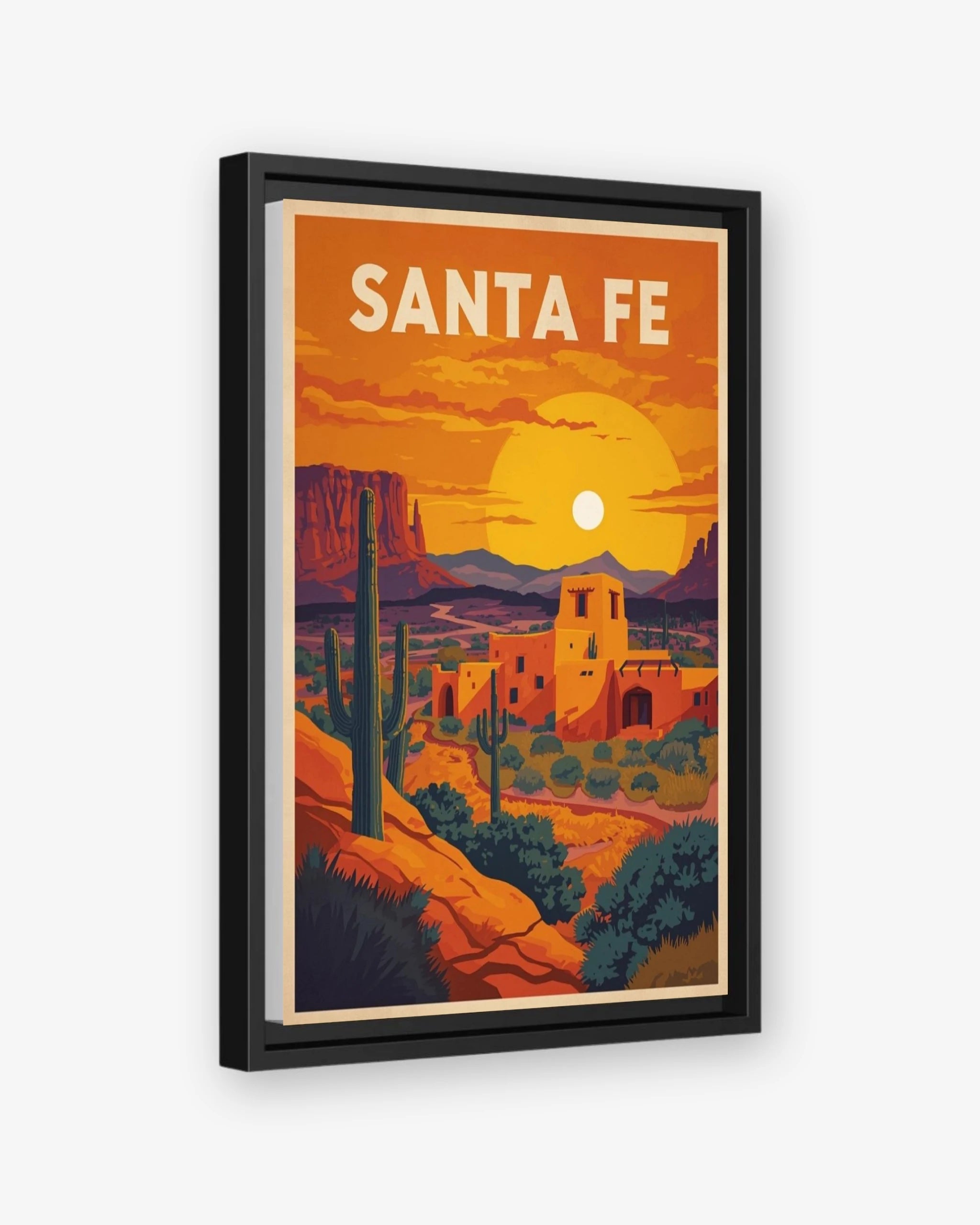 Santa Fe travel poster black framed canvas