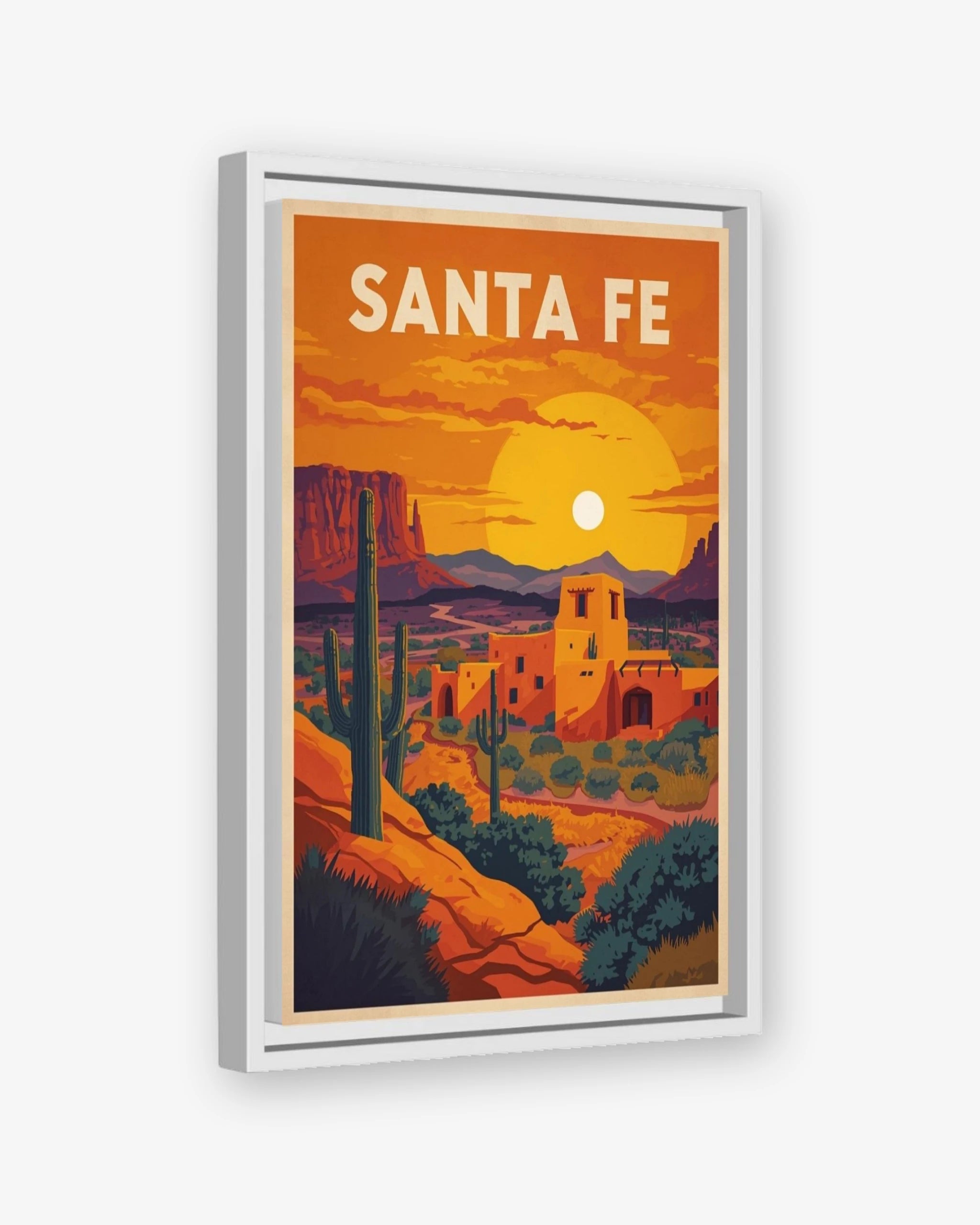 Santa Fe travel poster white framed canvas