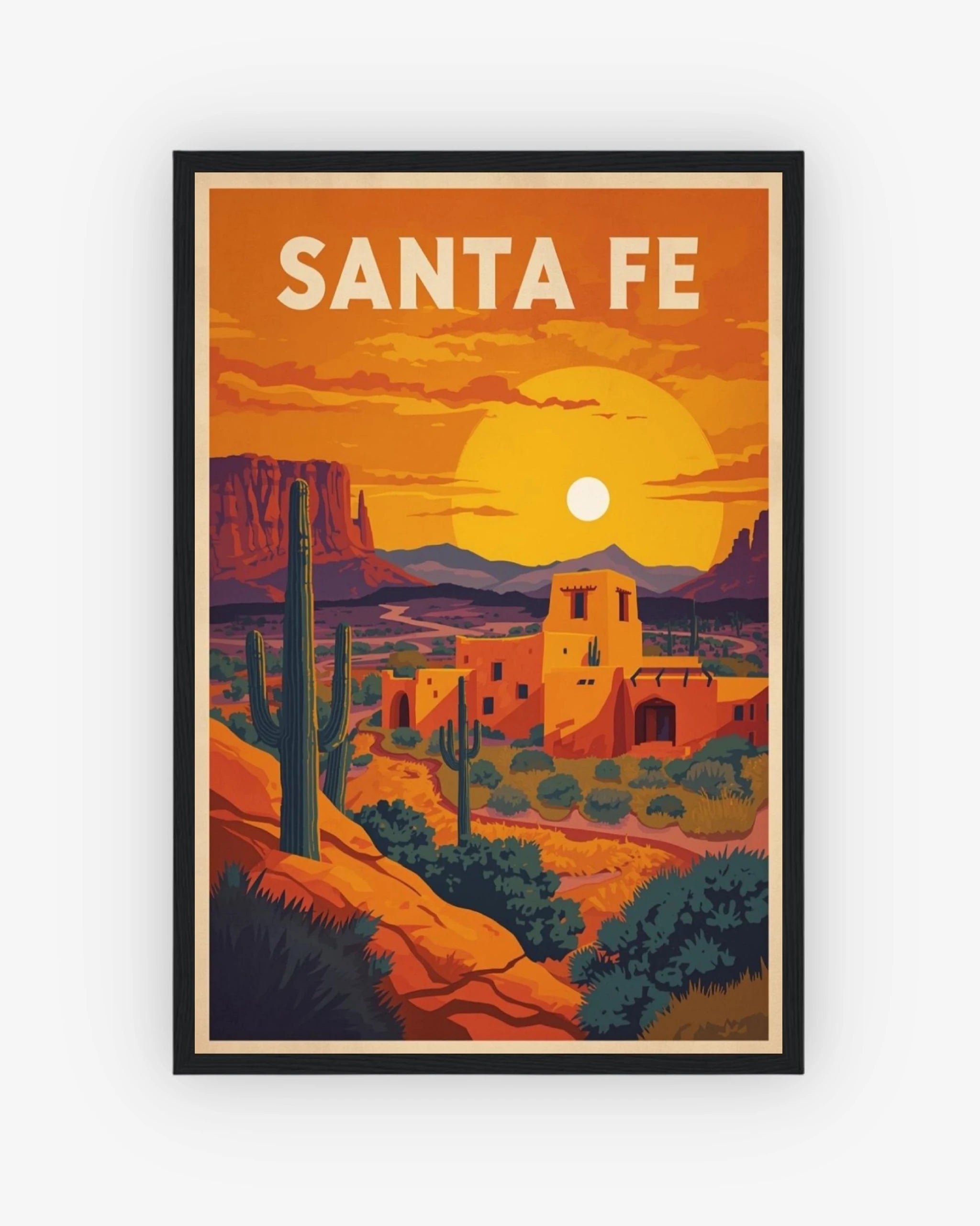 Santa Fe travel poster with black frame