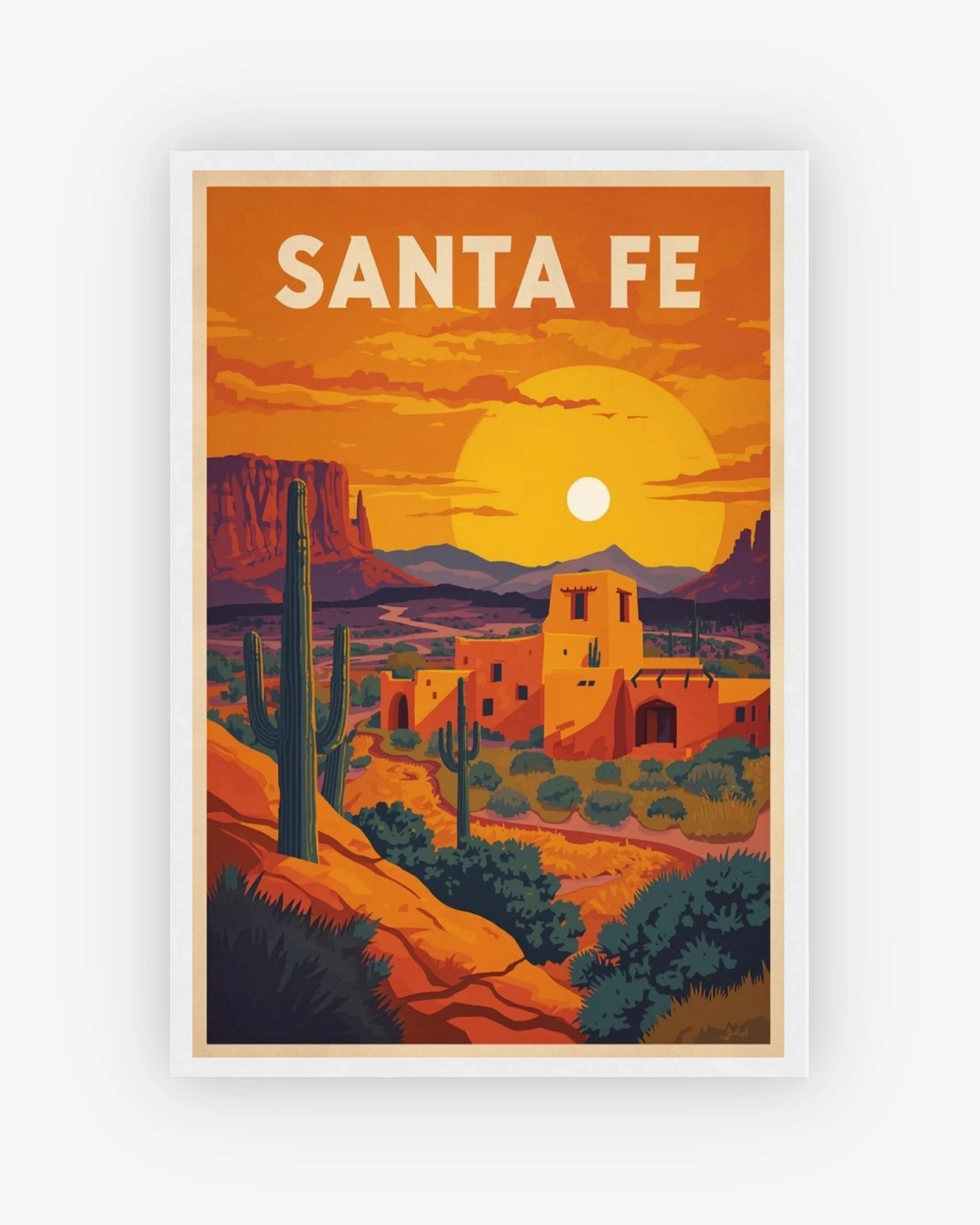 Santa Fe travel poster with white frame