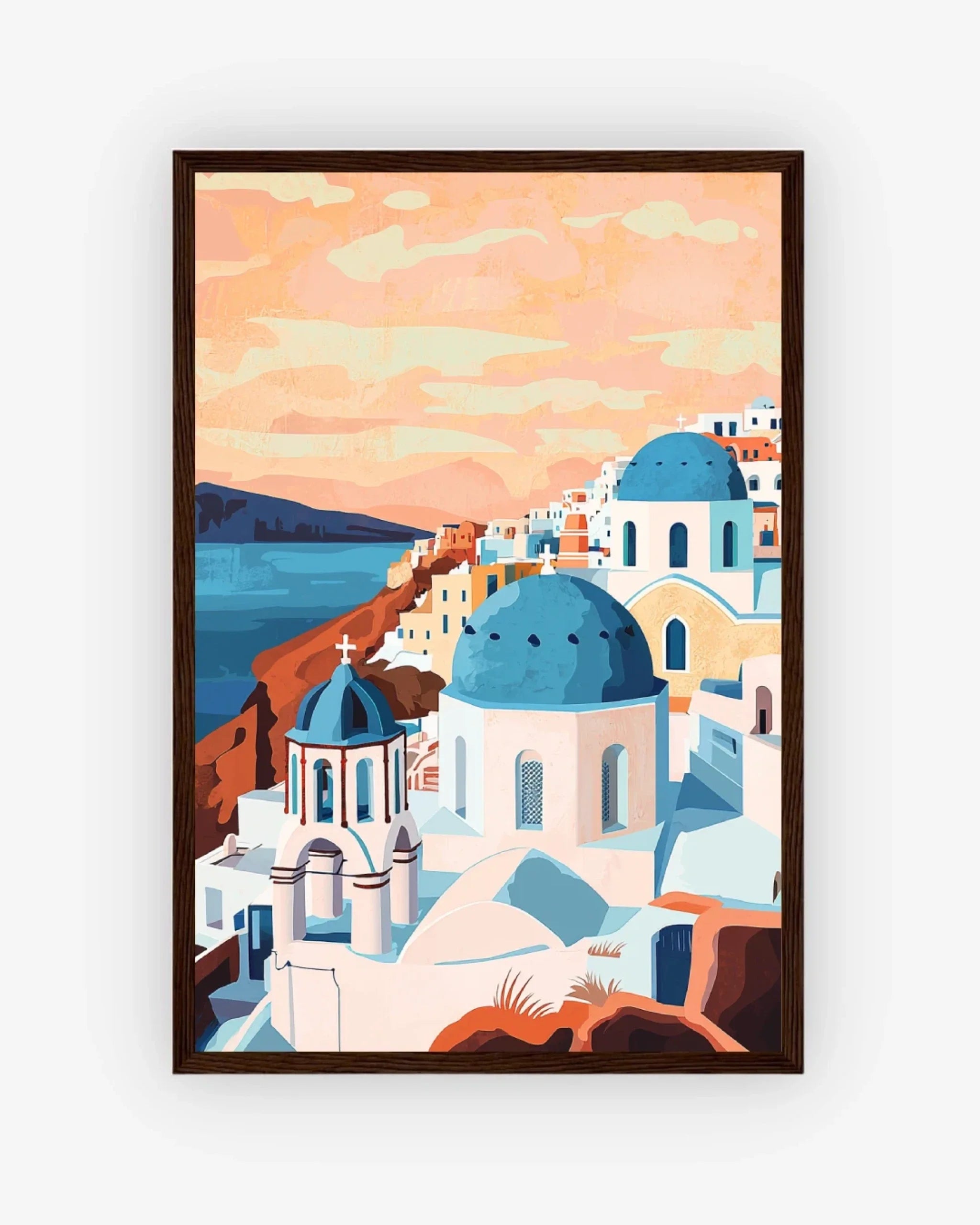 Santorini Serenity Poster Dark Wood Frame Nomad Haus