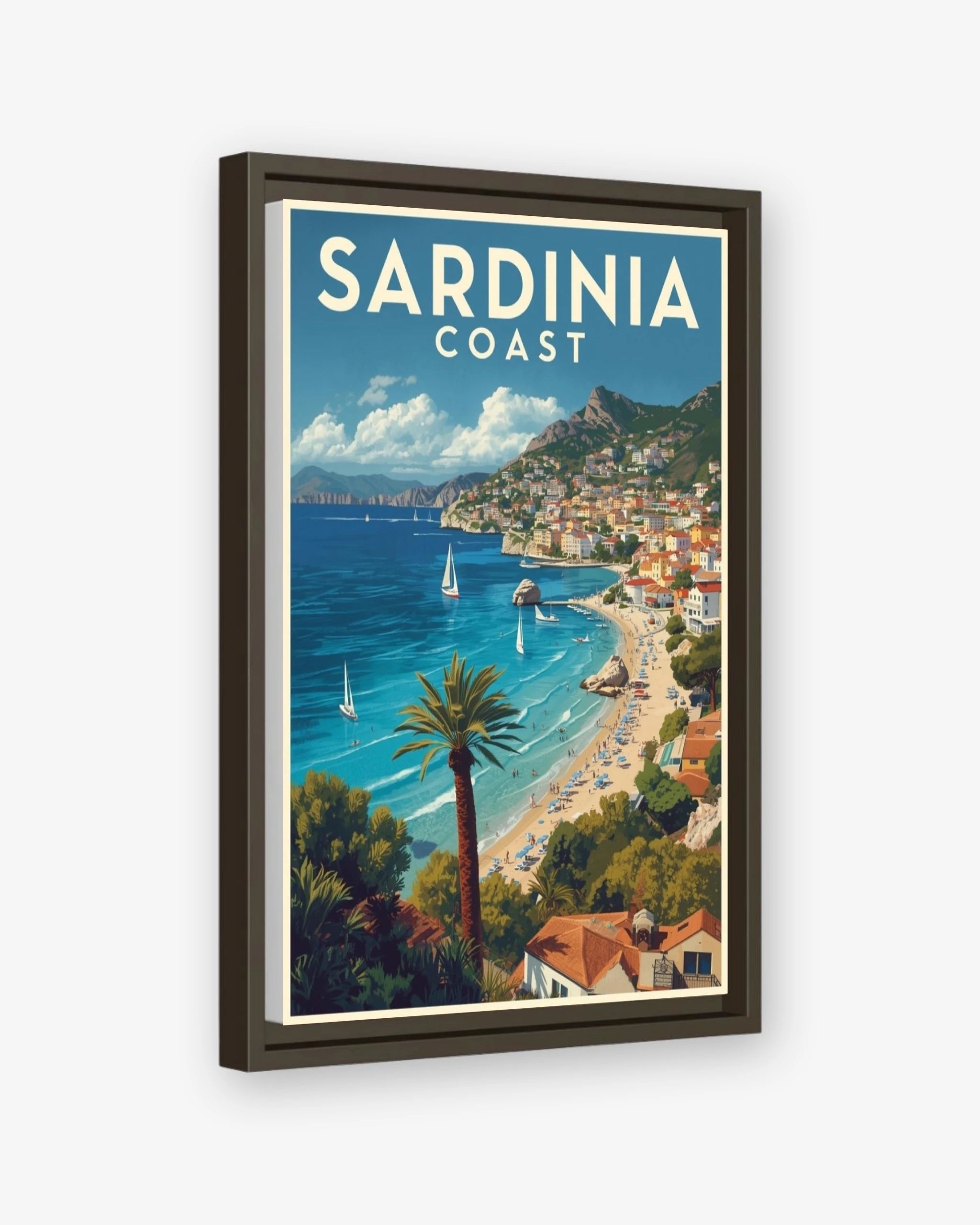 Sardinia Coast travel poster espresso framed canvas