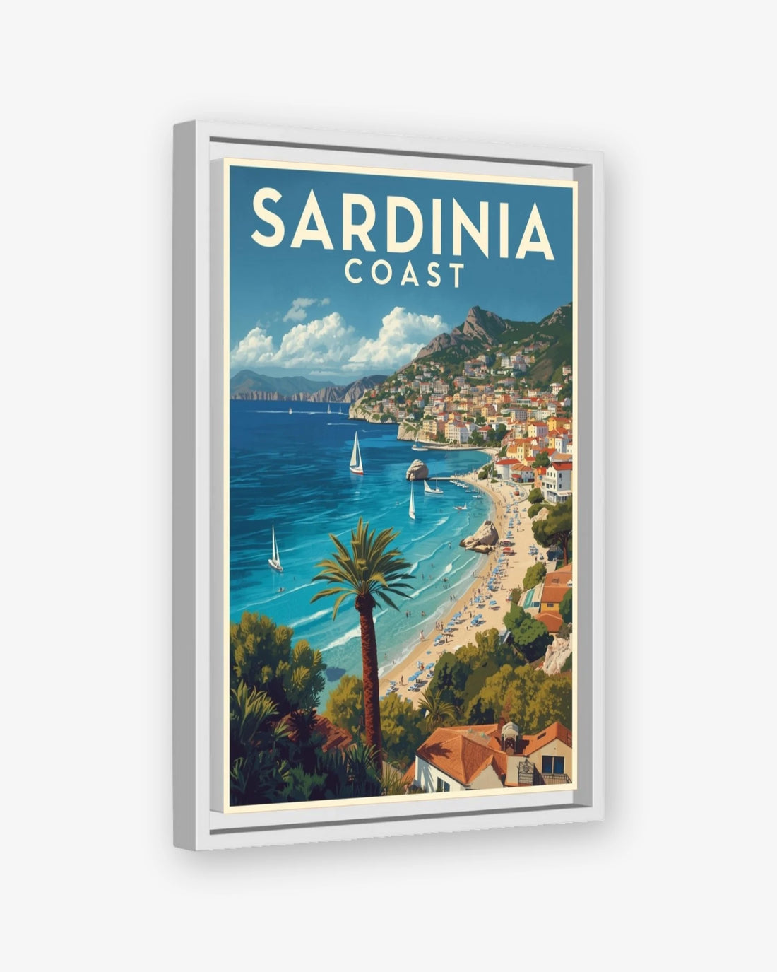 Sardinia Coast travel poster white framed canvas