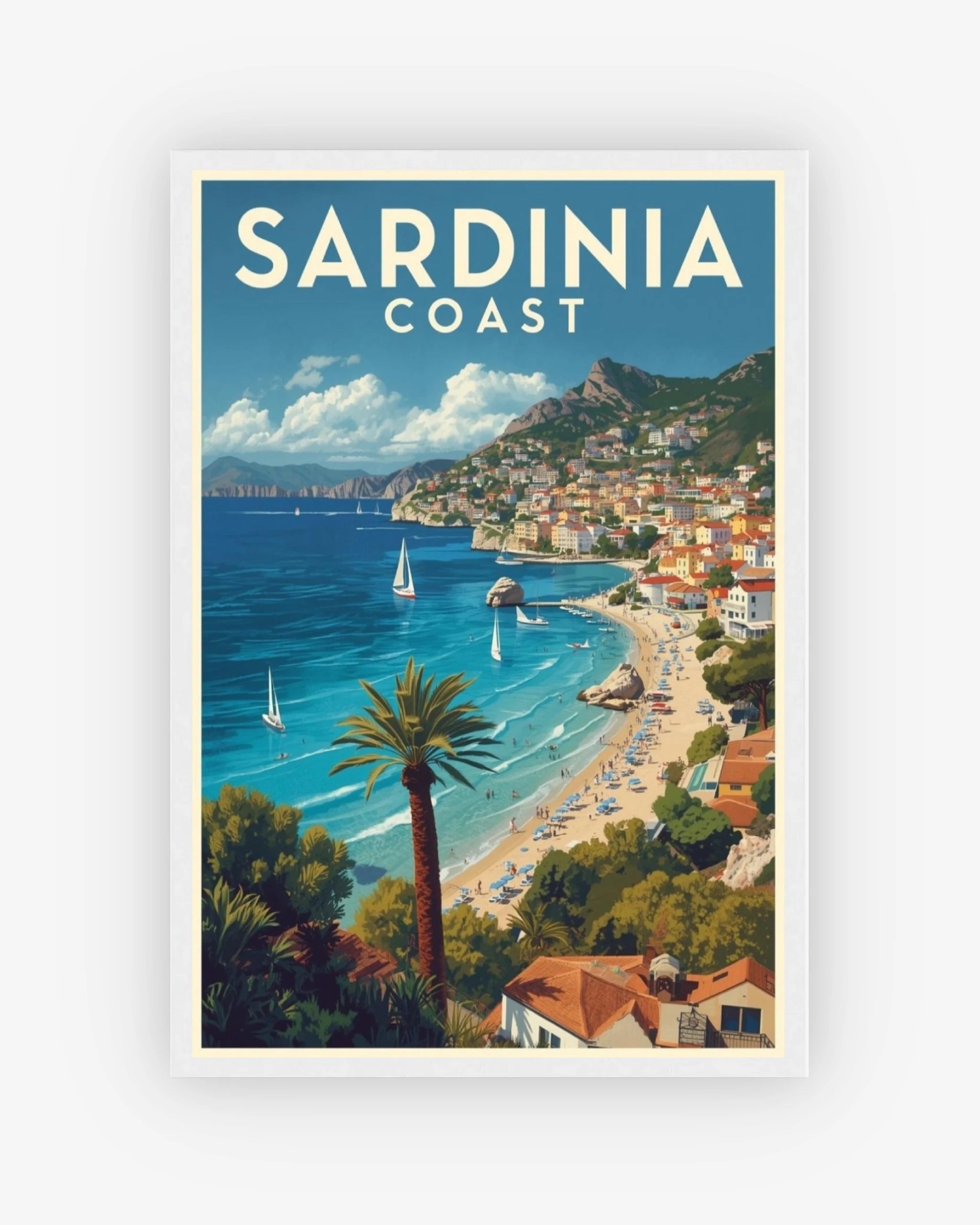 Sardinia Coast travel poster with white frame