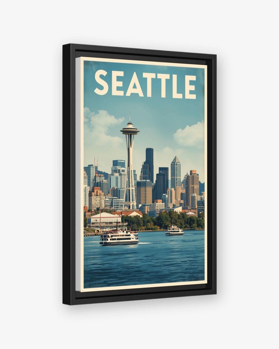 Seattle travel poster black framed canvas