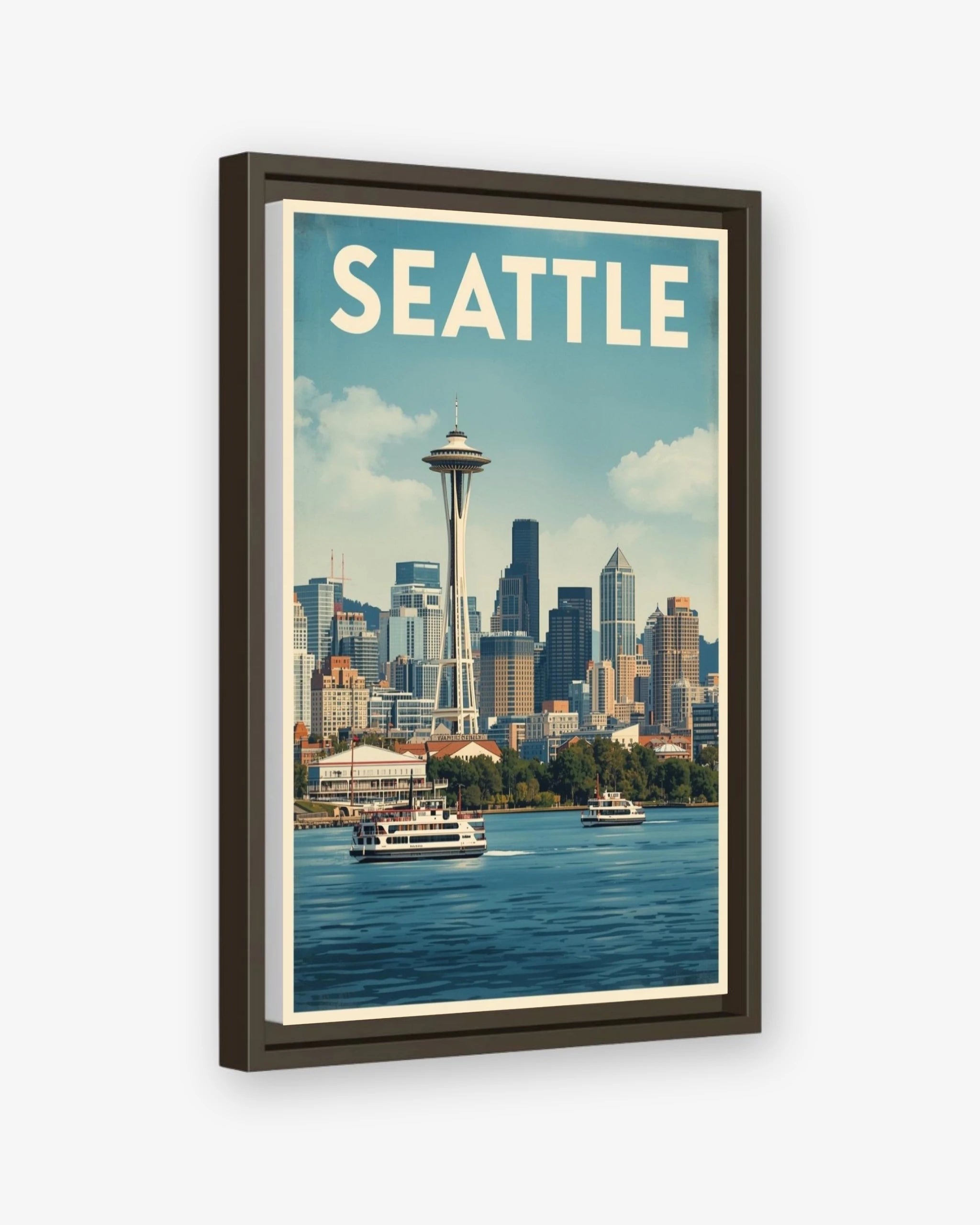 Seattle travel poster espresso framed canvas