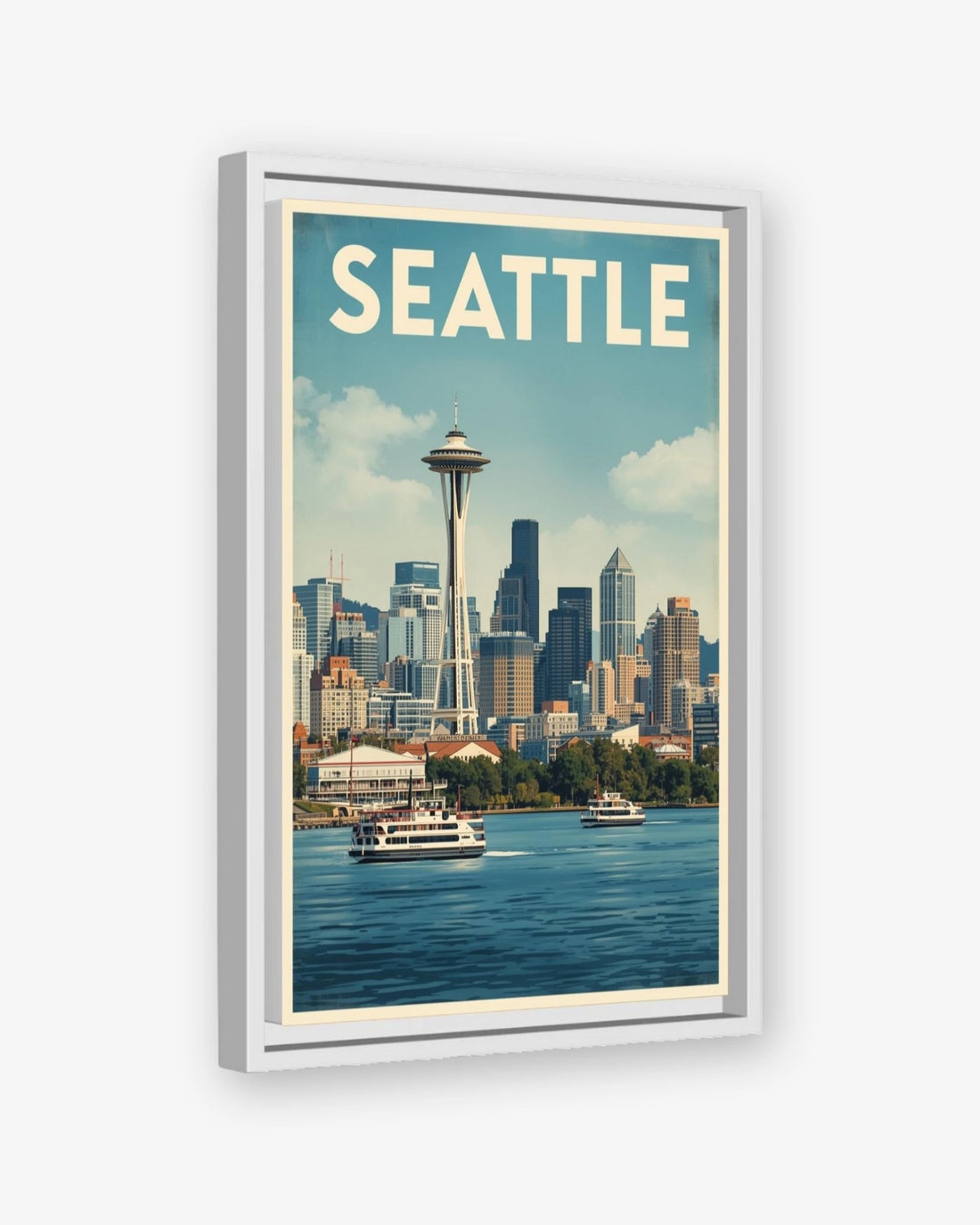 Seattle travel poster white framed canvas