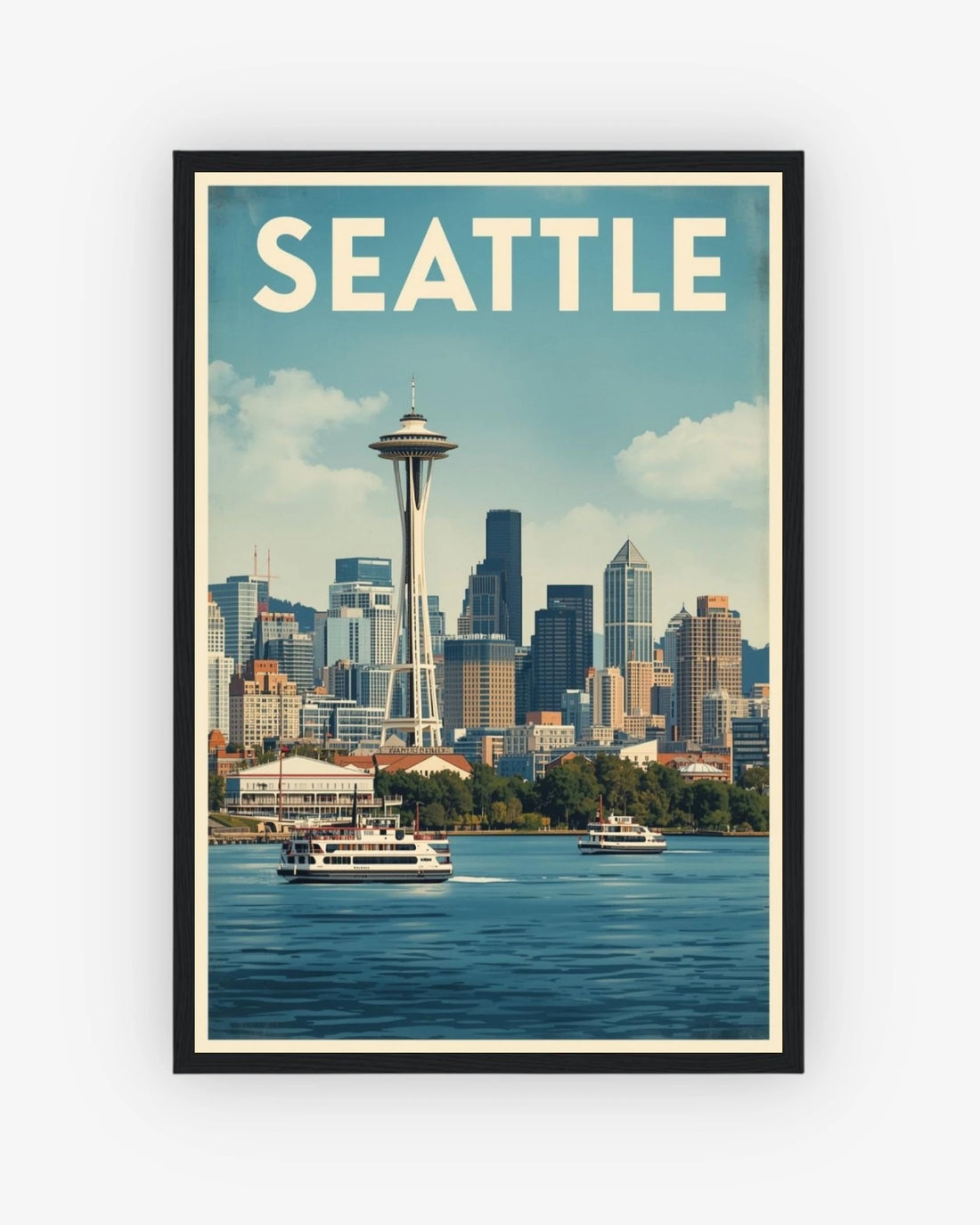 Seattle travel poster with black frame