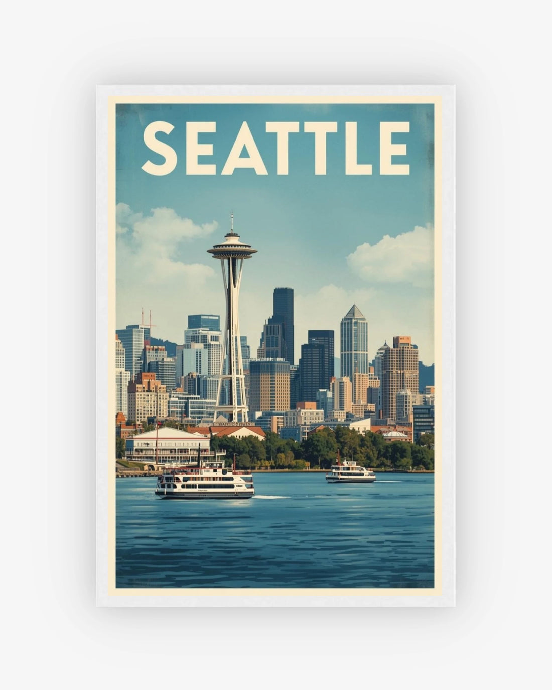 Seattle travel poster with white frame