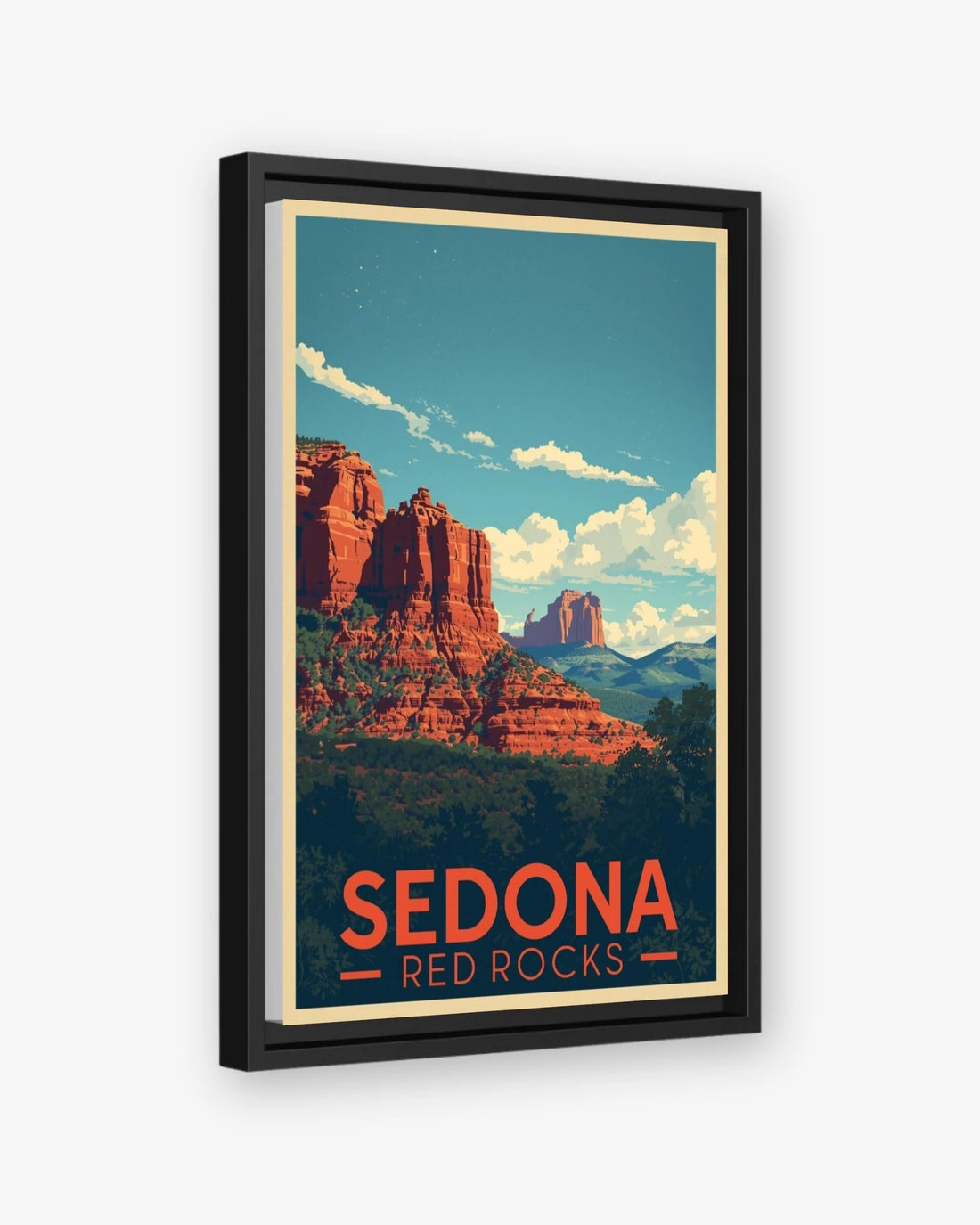Sedona Red Rocks travel poster black framed canvas