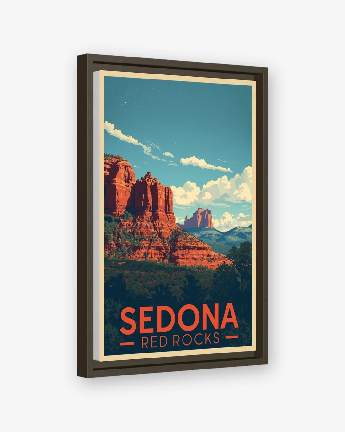 Sedona Red Rocks travel poster espresso framed canvas