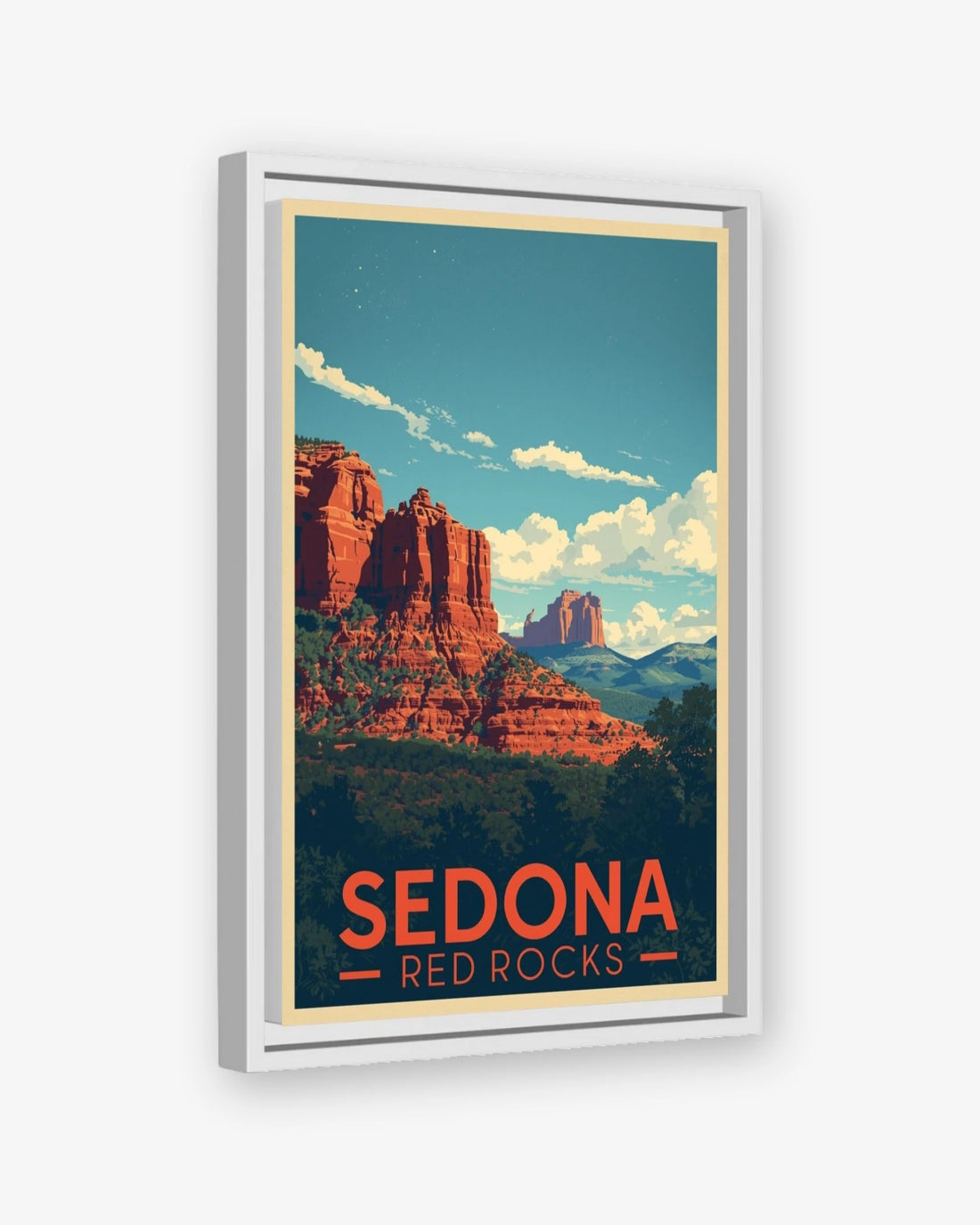 Sedona Red Rocks travel poster white framed canvas