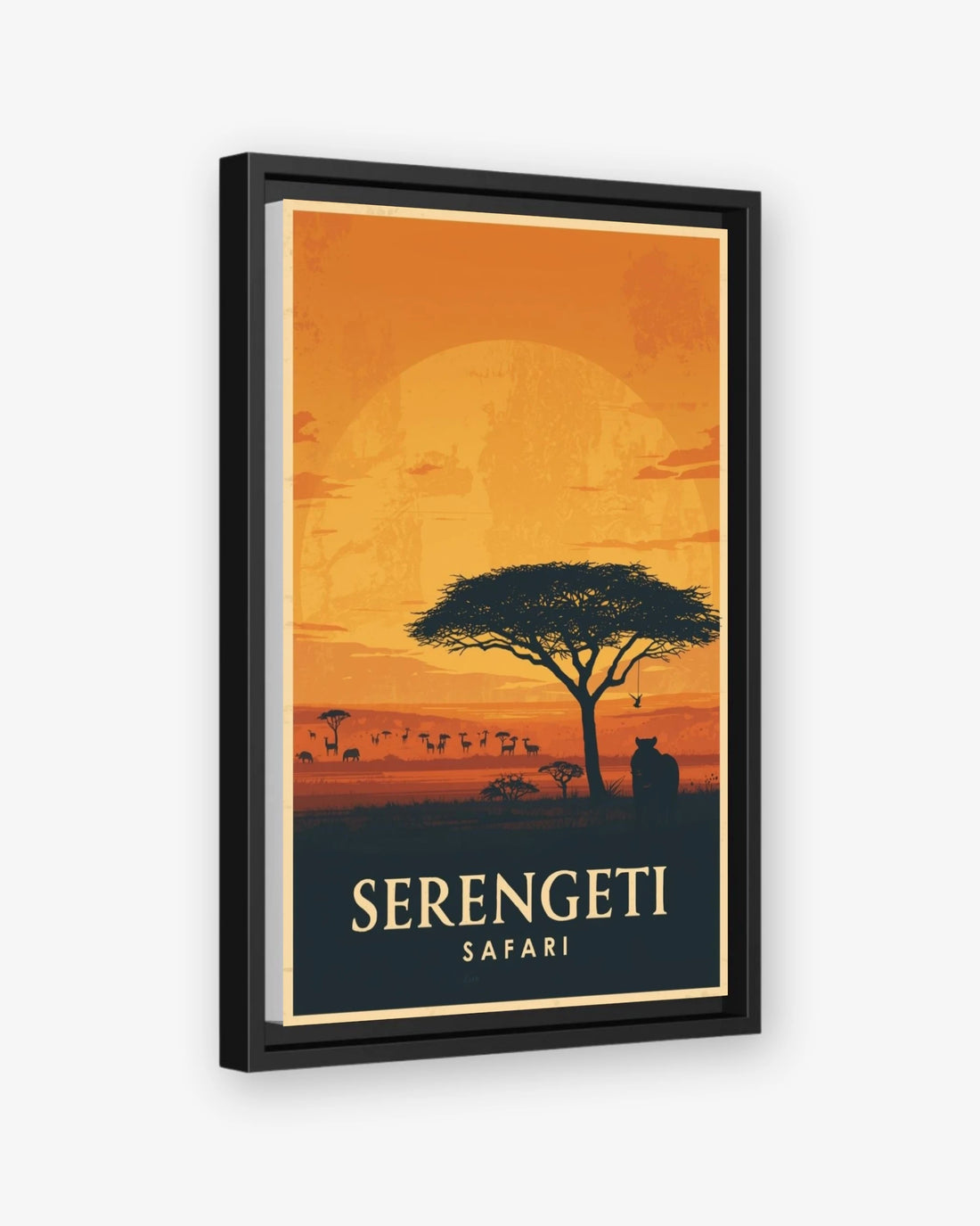 Serengeti Safari travel poster black framed canvas