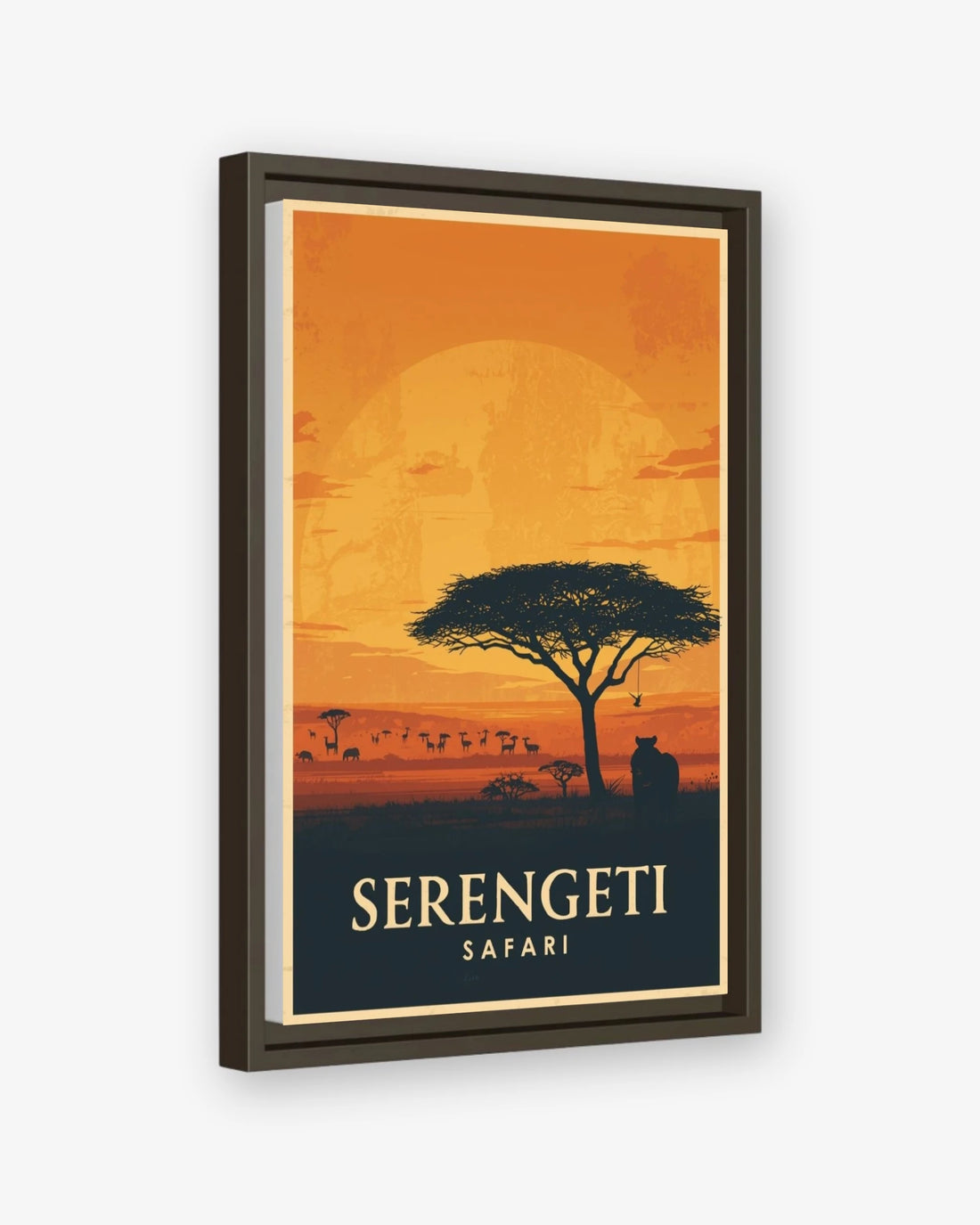 Serengeti Safari travel poster espresso framed canvas